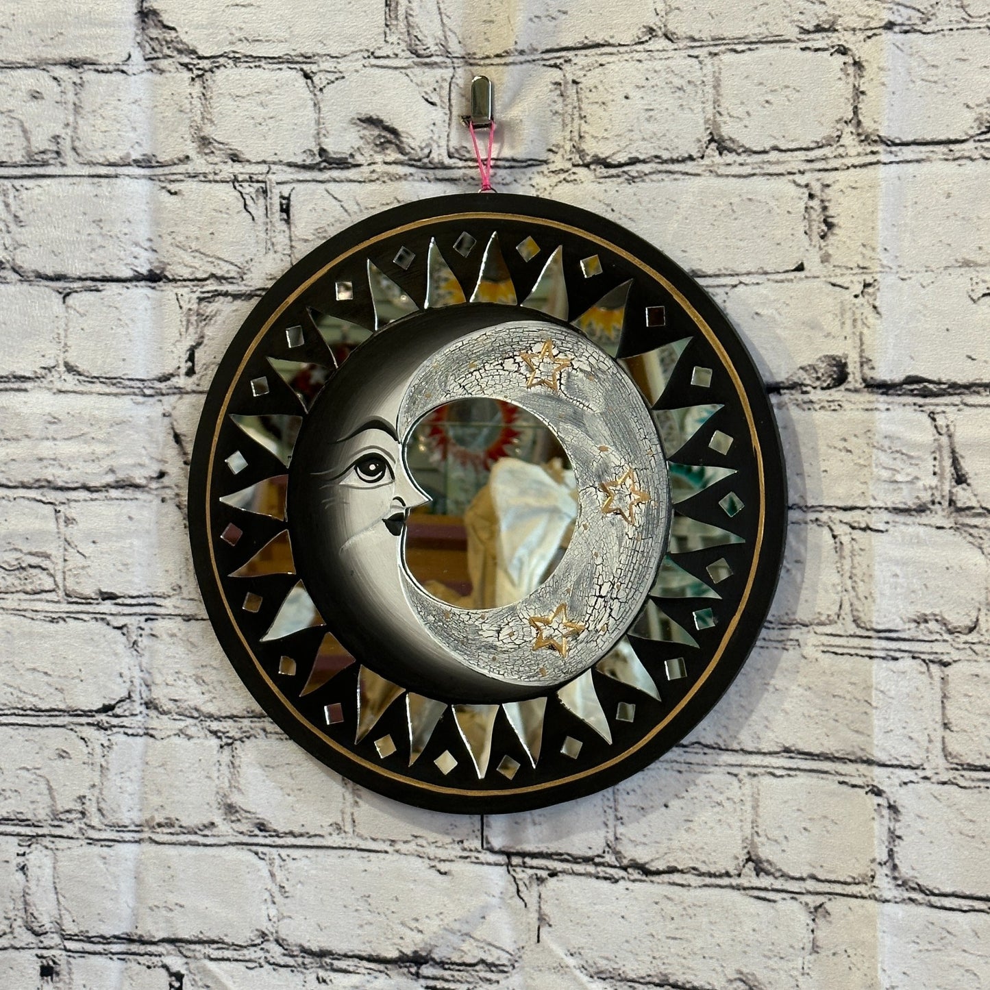 Black Full Moon Mosaic Tile Wall Mirror 40cm x 40cm 16 Inches Handmade Fairtrade1