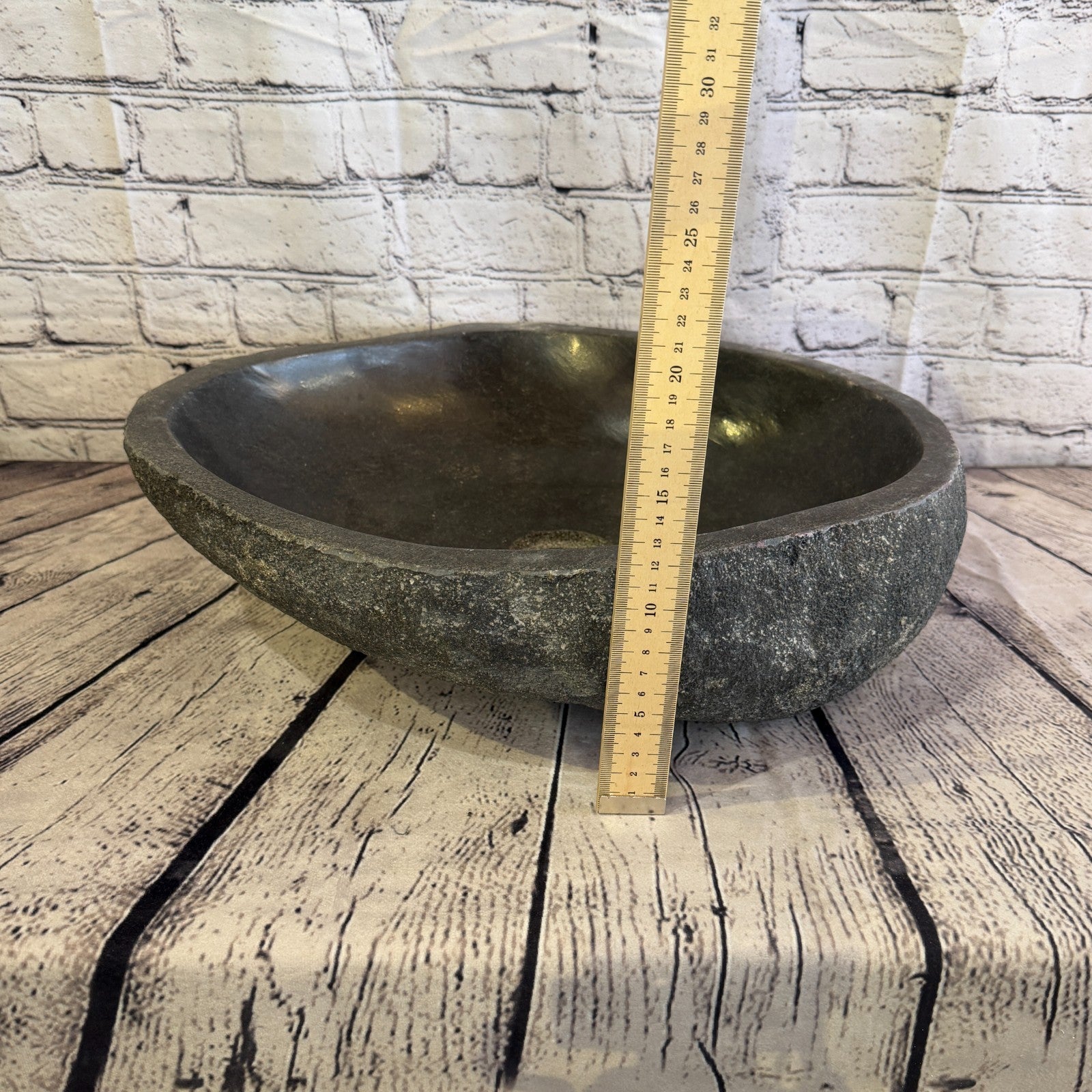 44cm x 38cm Wash Basin Bathroom Counter Top Washing River Stone Bowl Sink No 275