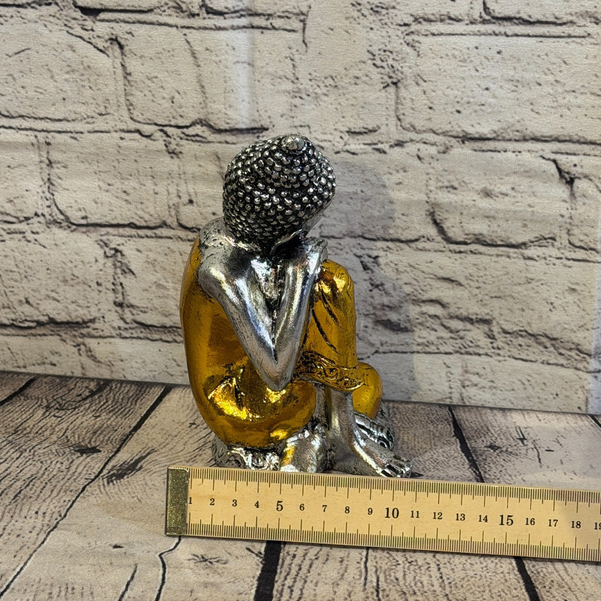 Gold & Silver 20cm x 10cm Thai Kneeling Buddha Sitting  Statue Resin Hindu7