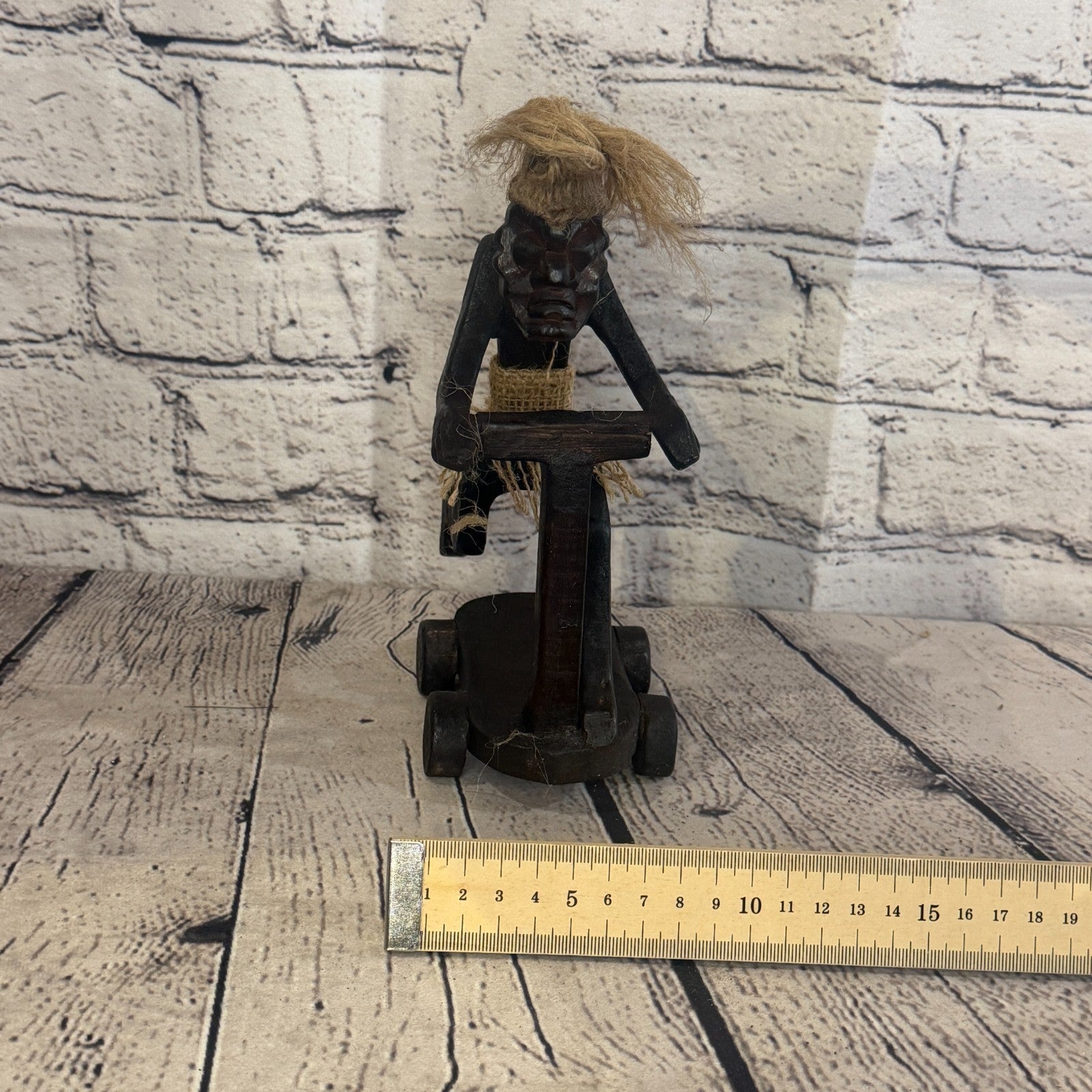 20cm Scooter Riding African Tribal Warrior Man Figure Statue Wood Hand Carved7