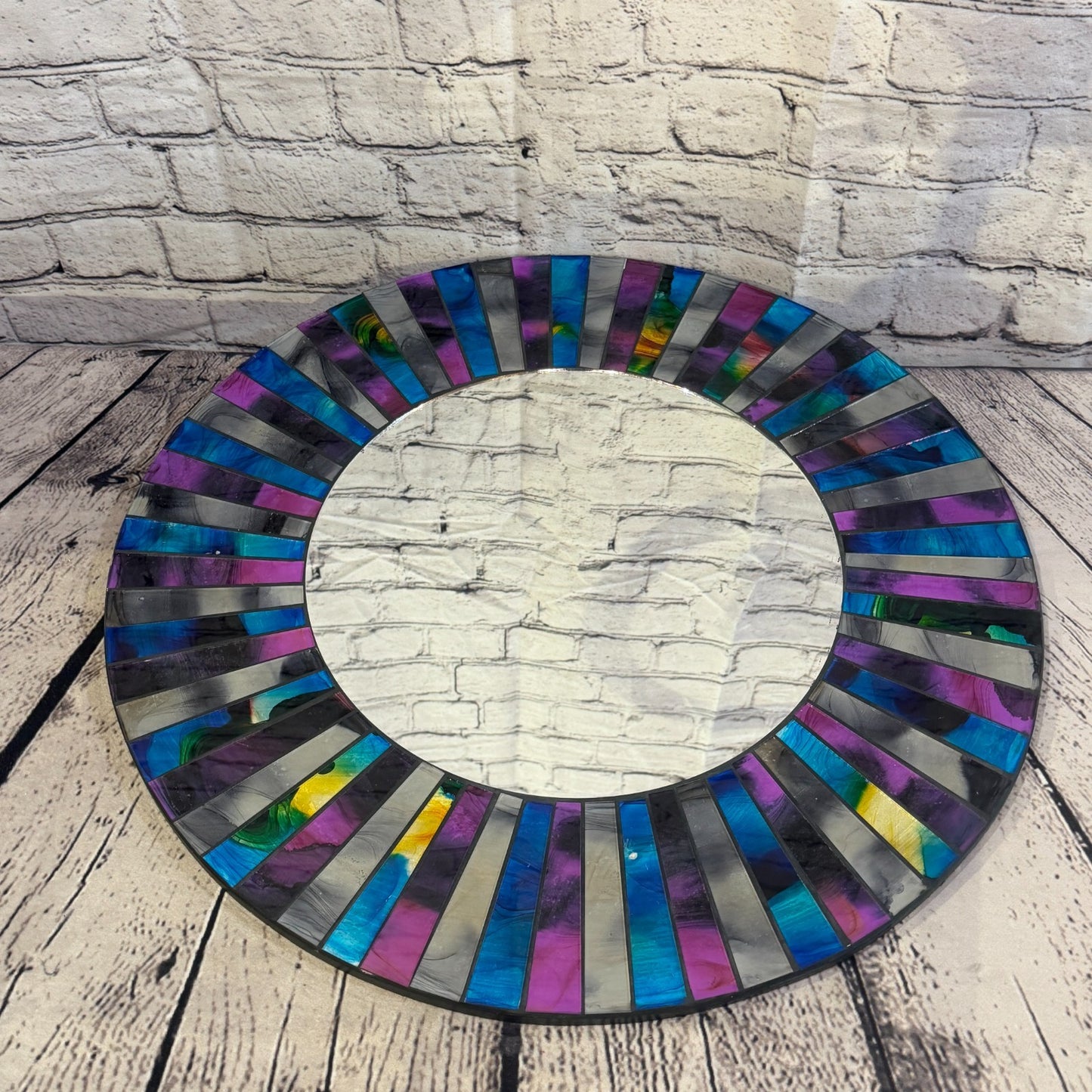 Blue Purple Line Black Mosaic Tile Wall Mirror 50cm x 50cm 20 Inches Handmade3