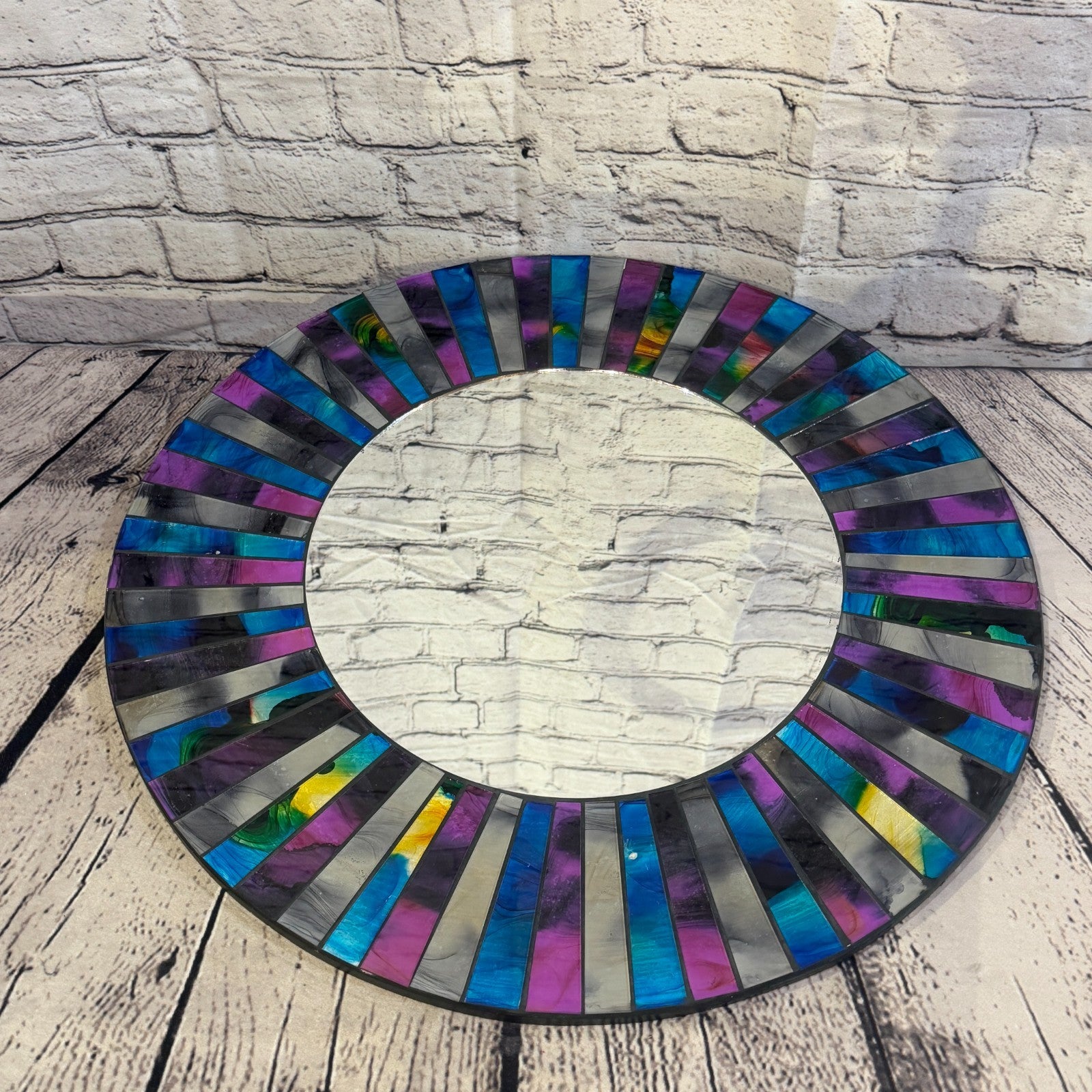 Blue Purple Line Black Mosaic Tile Wall Mirror 50cm x 50cm 20 Inches Handmade3