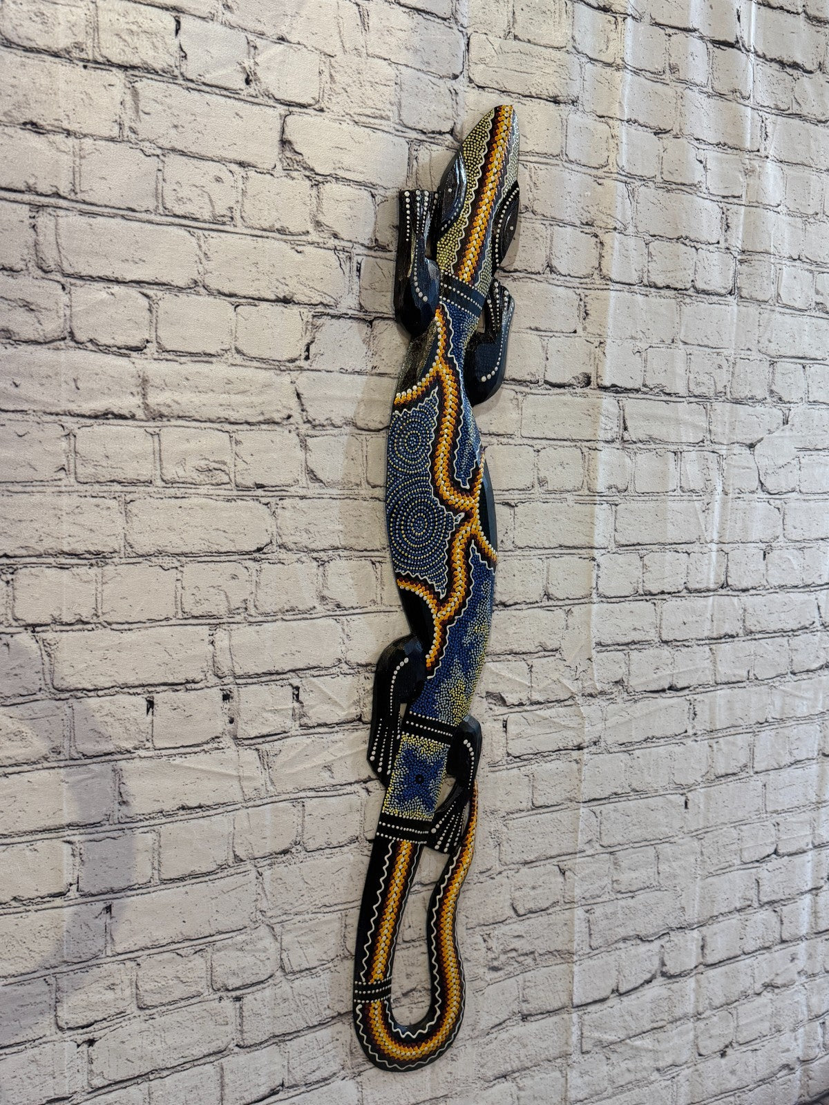 100cm Gecko Carved Wooden Dot Painted Ethnic Tribal Tiki Wall Art No 5 New0