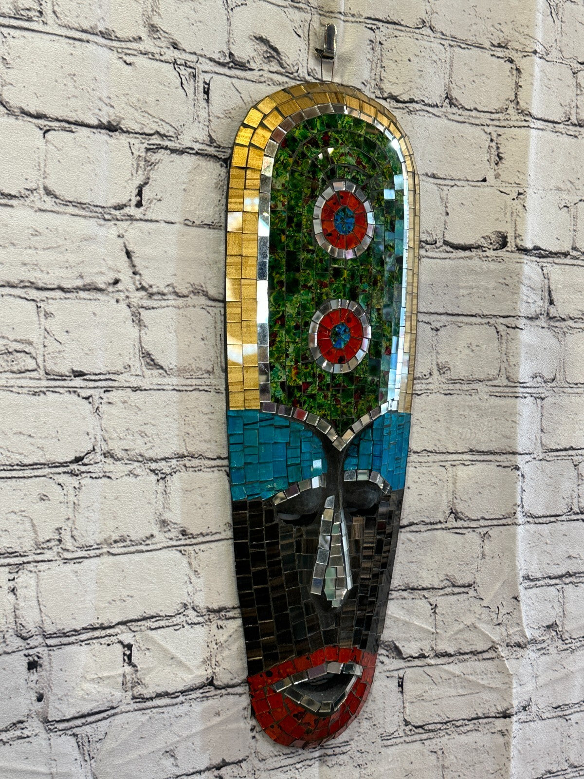 50cm Mosaic Mirror Mask Carved Painted Ethnic Tribal Wall Art Handmade Design 90