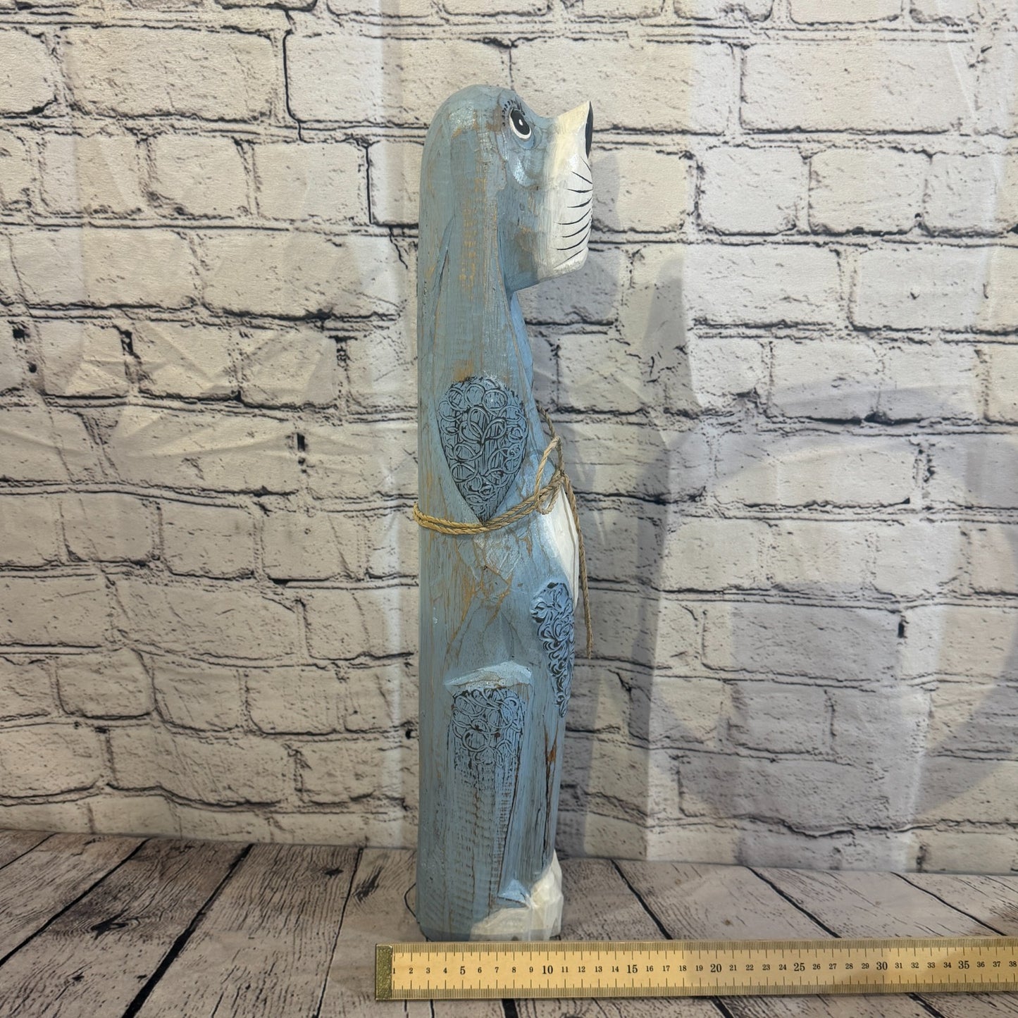 50cm Light Blue Wooden Shabby Dog Statue Ornament Fair Trade Handcarved7