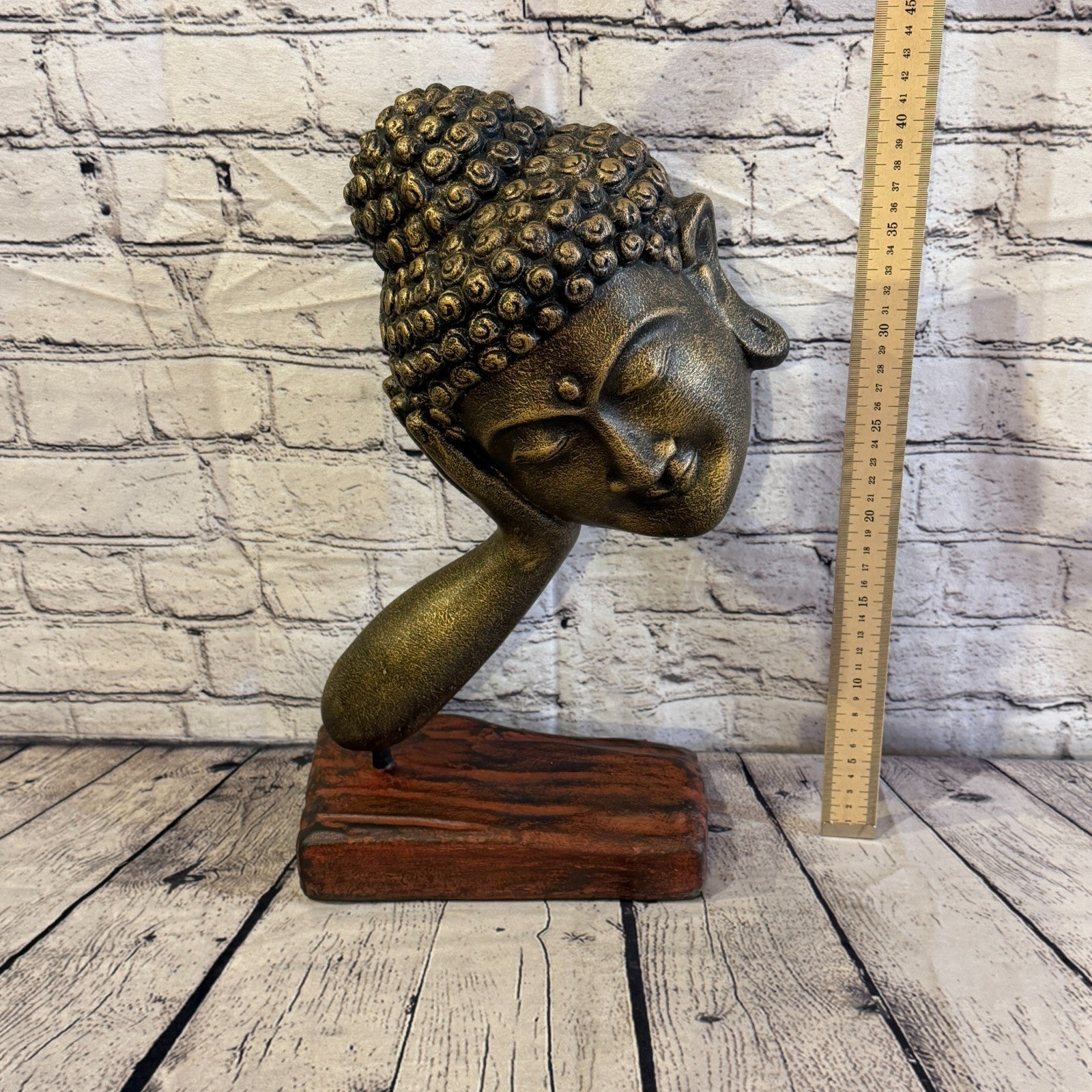 Bronze 45cm x 25cm Thai Buddha Head In Hand On Base Statue Resin Hindu5