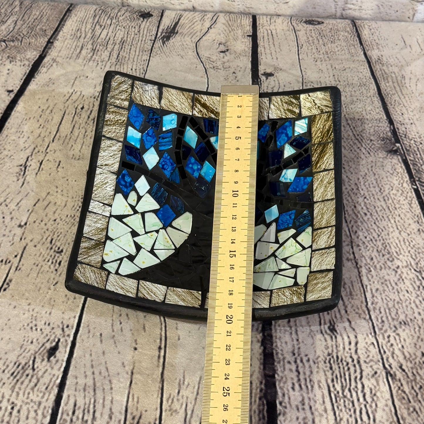 20cm Tree Of Life Blue Grey Square Mosaic Handmade Ceramic Glass Tile Bowl Fruit2