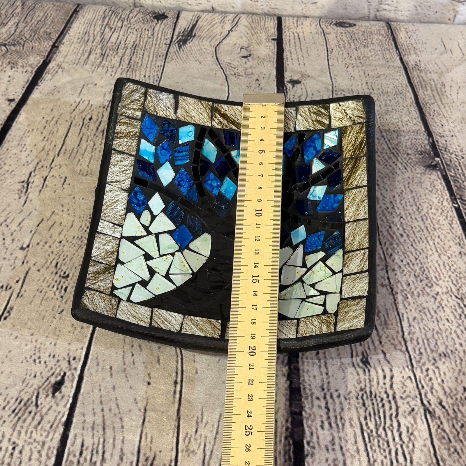 20cm Tree Of Life Blue Grey Square Mosaic Handmade Ceramic Glass Tile Bowl Fruit2