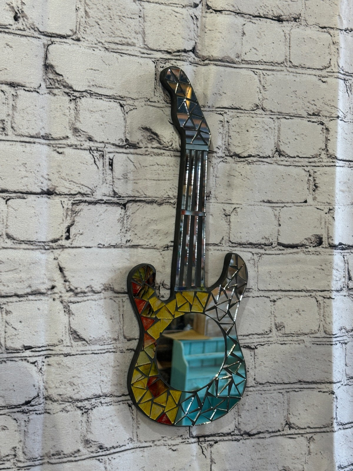 Yellow Guitar Mosaic Tile Wall Mirror 40cm x 15cm 16 Inches Handmade New0