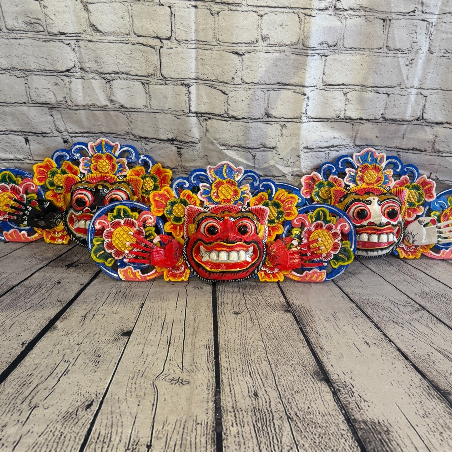 40cm Barong Boma Black Demon Dragon Hindu Deity Wooden Hand Carved Mask Painted7