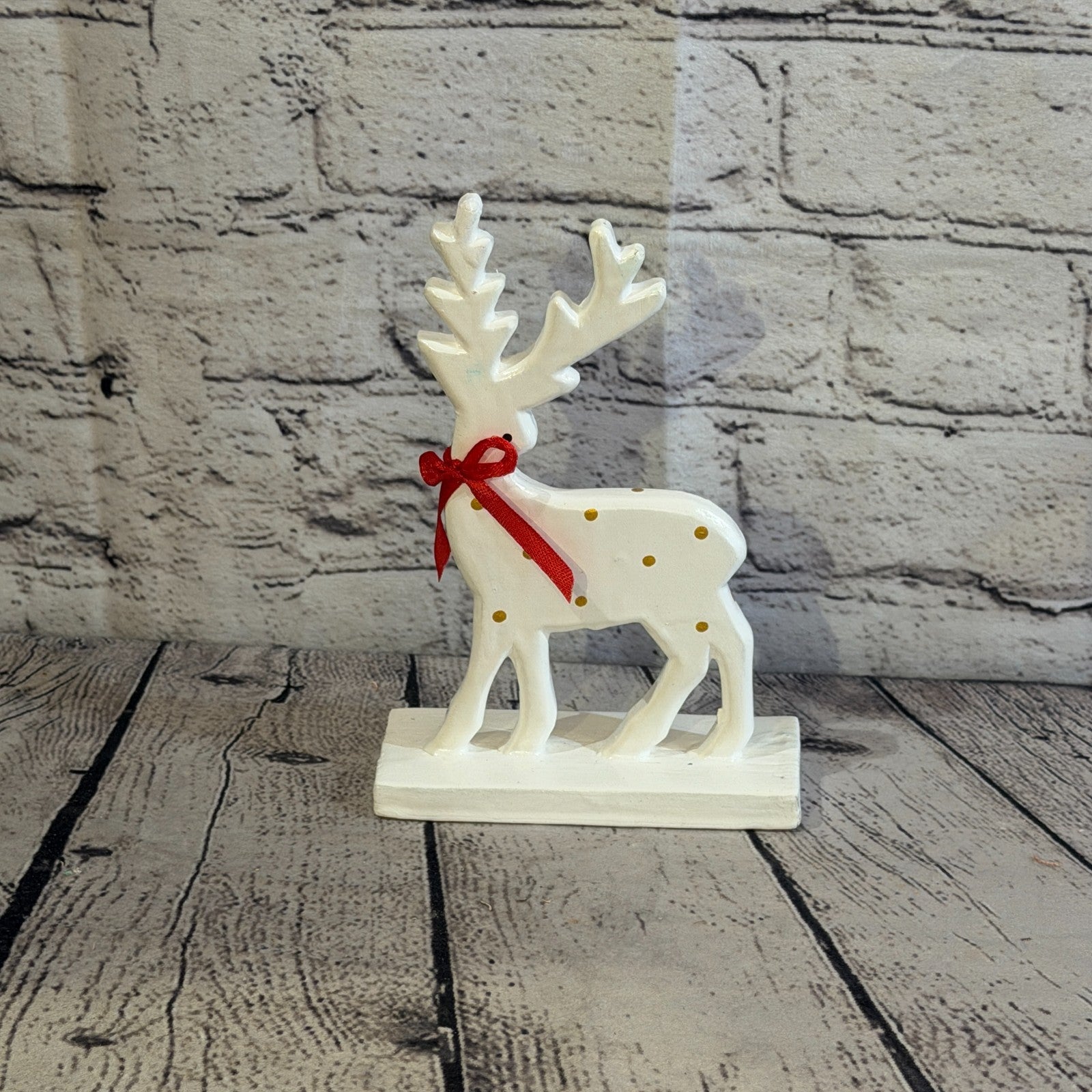 18cm x 10cm White Handcrafted Wood Reindeer Xmas Christmas Ornament Antlers0