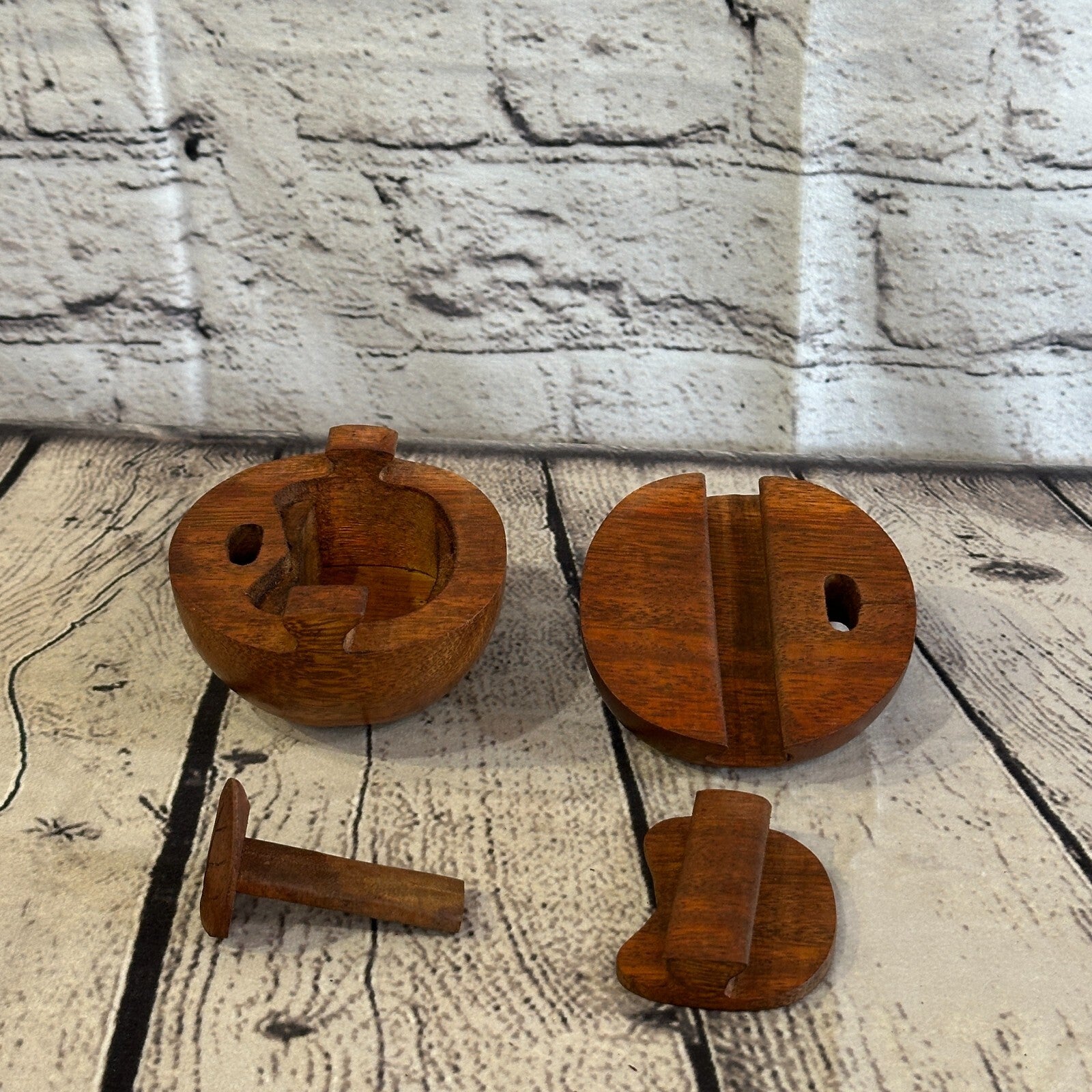 Carved Apple Stem Leaf 4 Bit Wooden Puzzle Box Secret Box Magic Trinket Handmade4