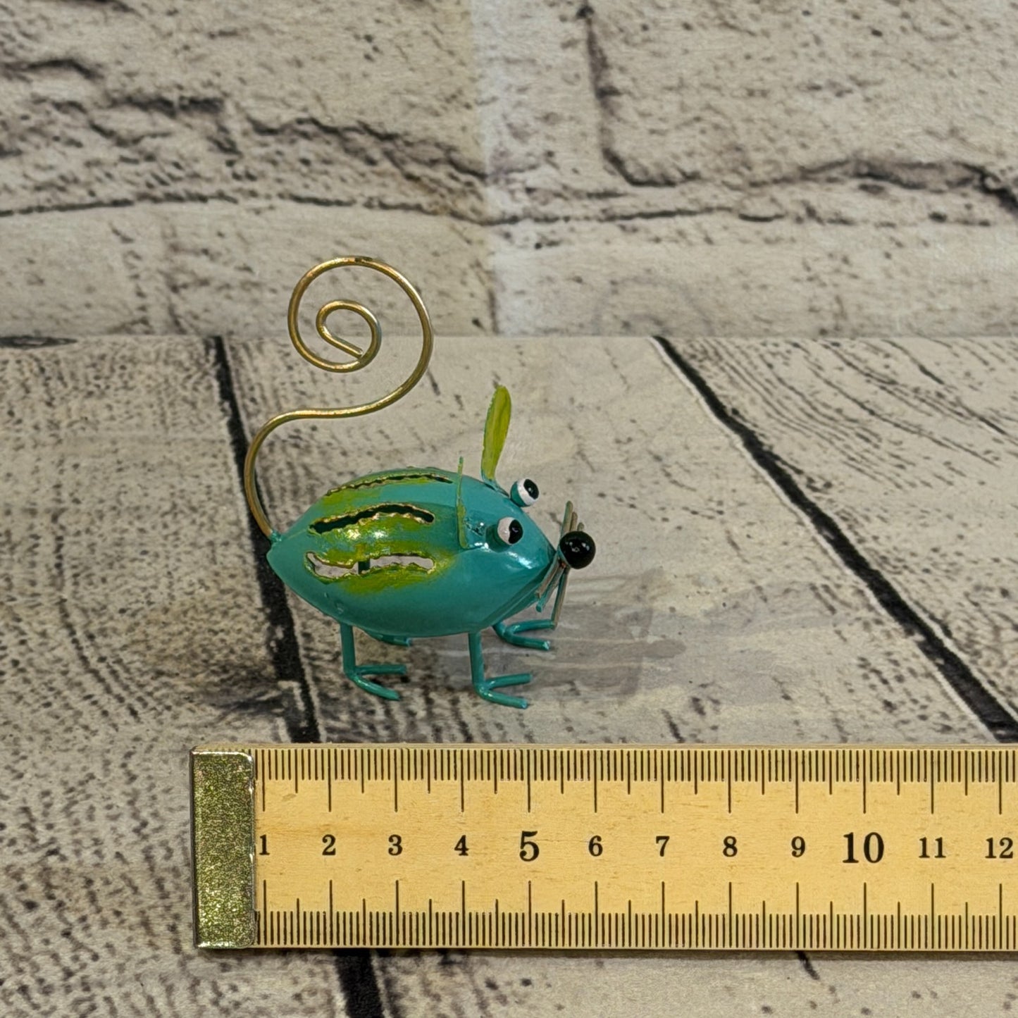 7cm x 7cm Colourful Blue Yellow Mouse Rat Metal Tin Standing Ornament Statue6