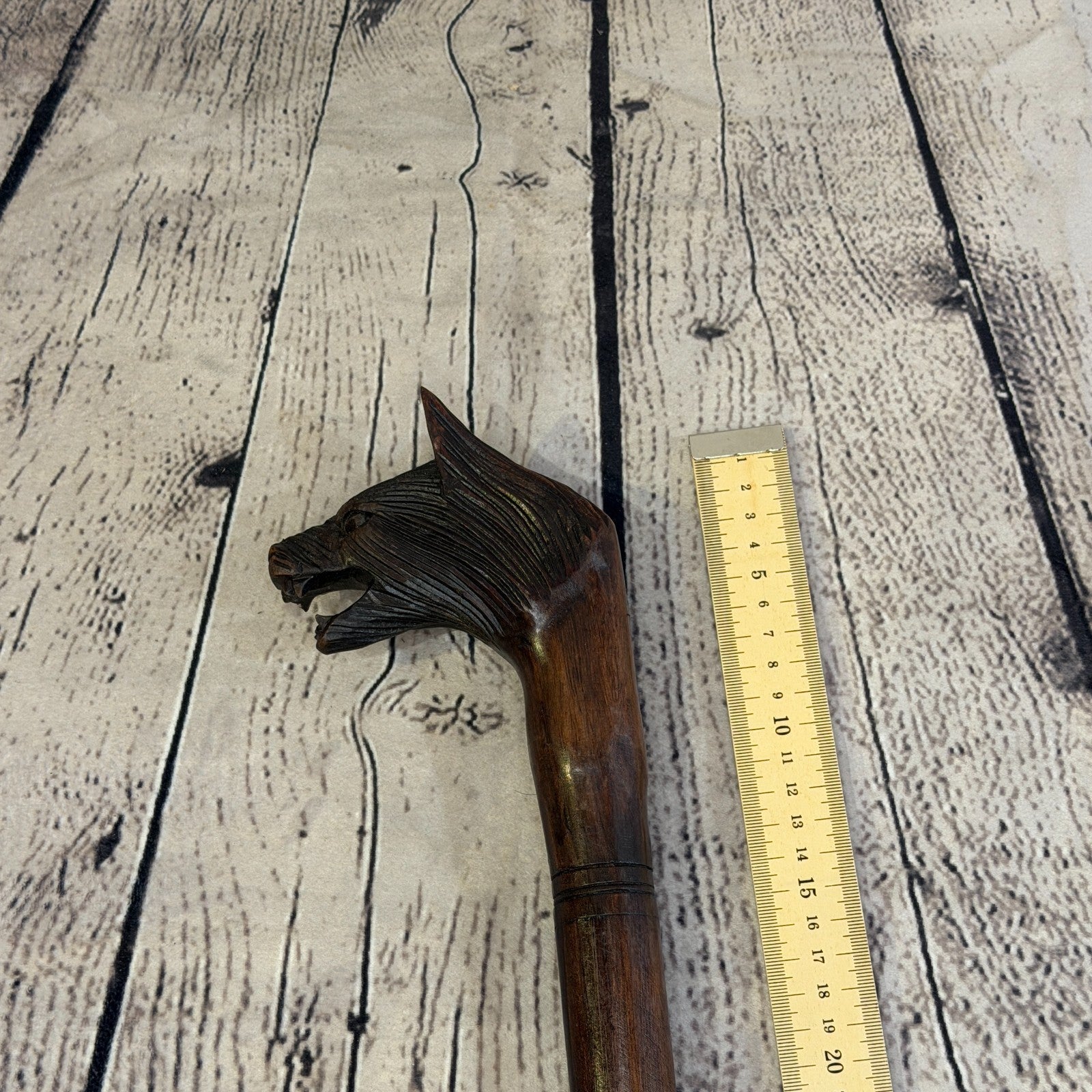 Wolf Head 90cm Tribal African Walking Stick Cane Hand Carved Dark Wood8