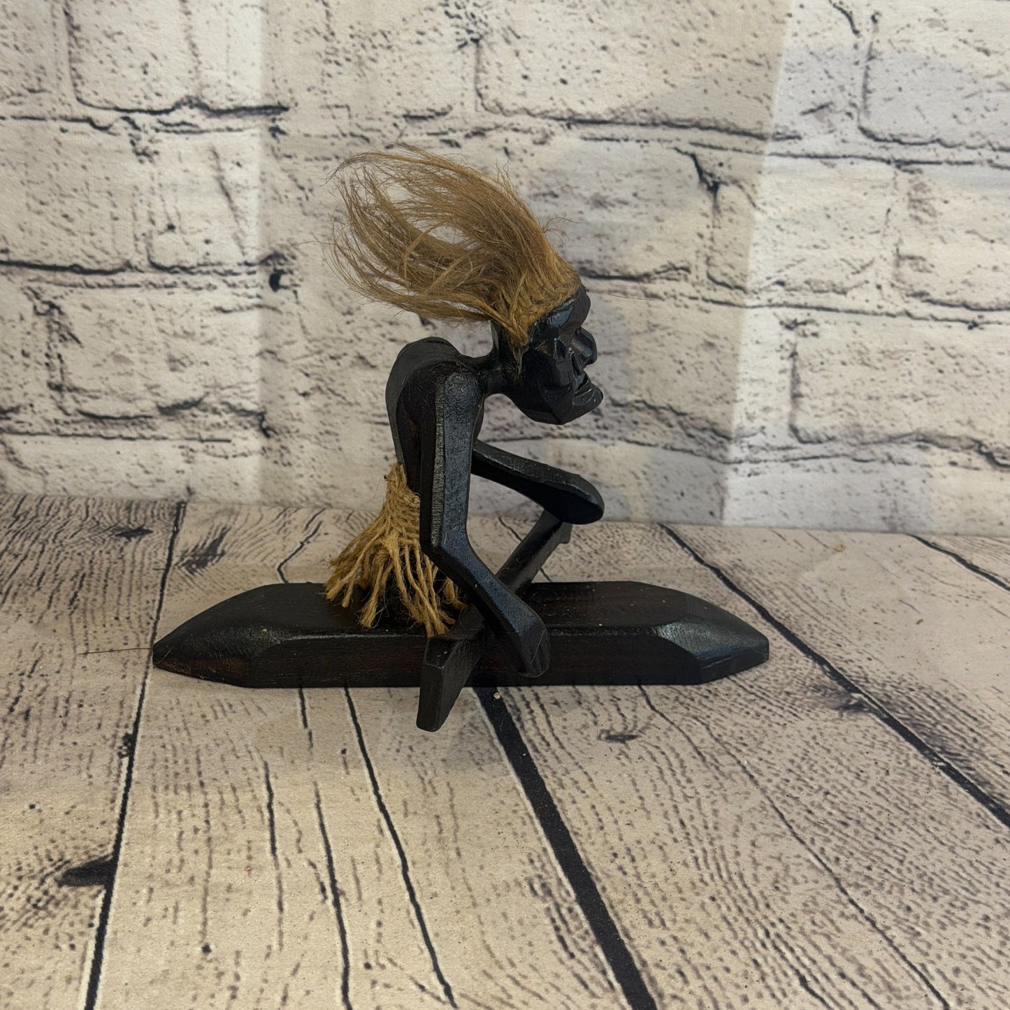 15cm Canoe Rider African Tribal Warrior Man Figure Statue Wood Hand Carved3