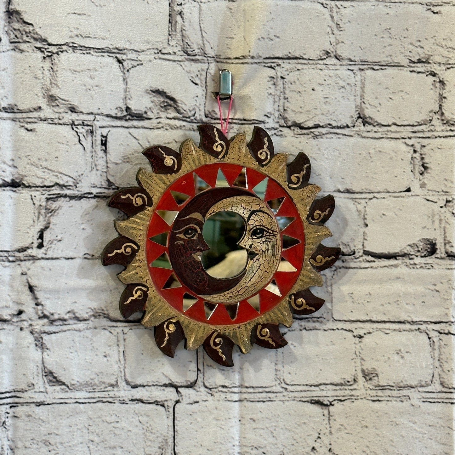 Red 2 Moon Mosaic Tile Wall Mirror 20cm x 20cm 8 Inches Handmade Fairtrade0