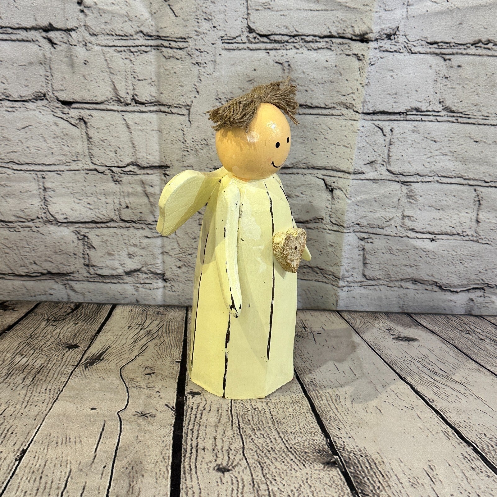 25cm x10cm White Cream Angel Gold Heart Handcrafted Wood Xmas Christmas Ornament2