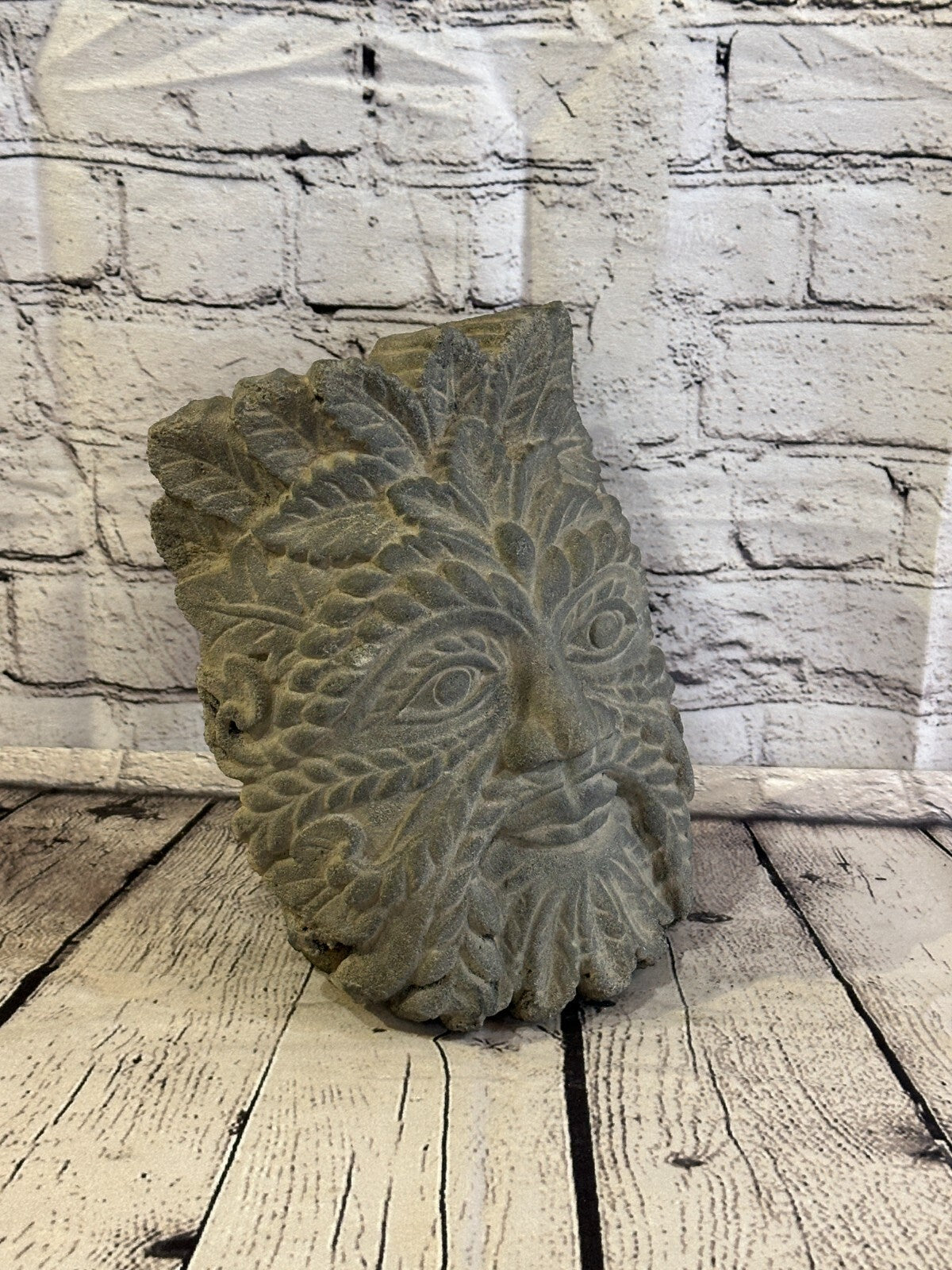 Green Man Pattern Stone Garden 20cm x 18cm Ornament Outdoor Indoor Statue Hindu3