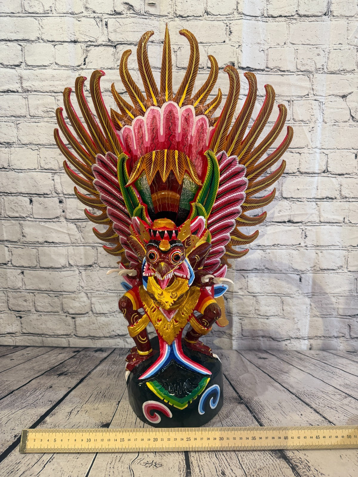 70cm Red Balinese Carved Sculpture Winged Garuda Painted Wood  Vishnu Hindu6