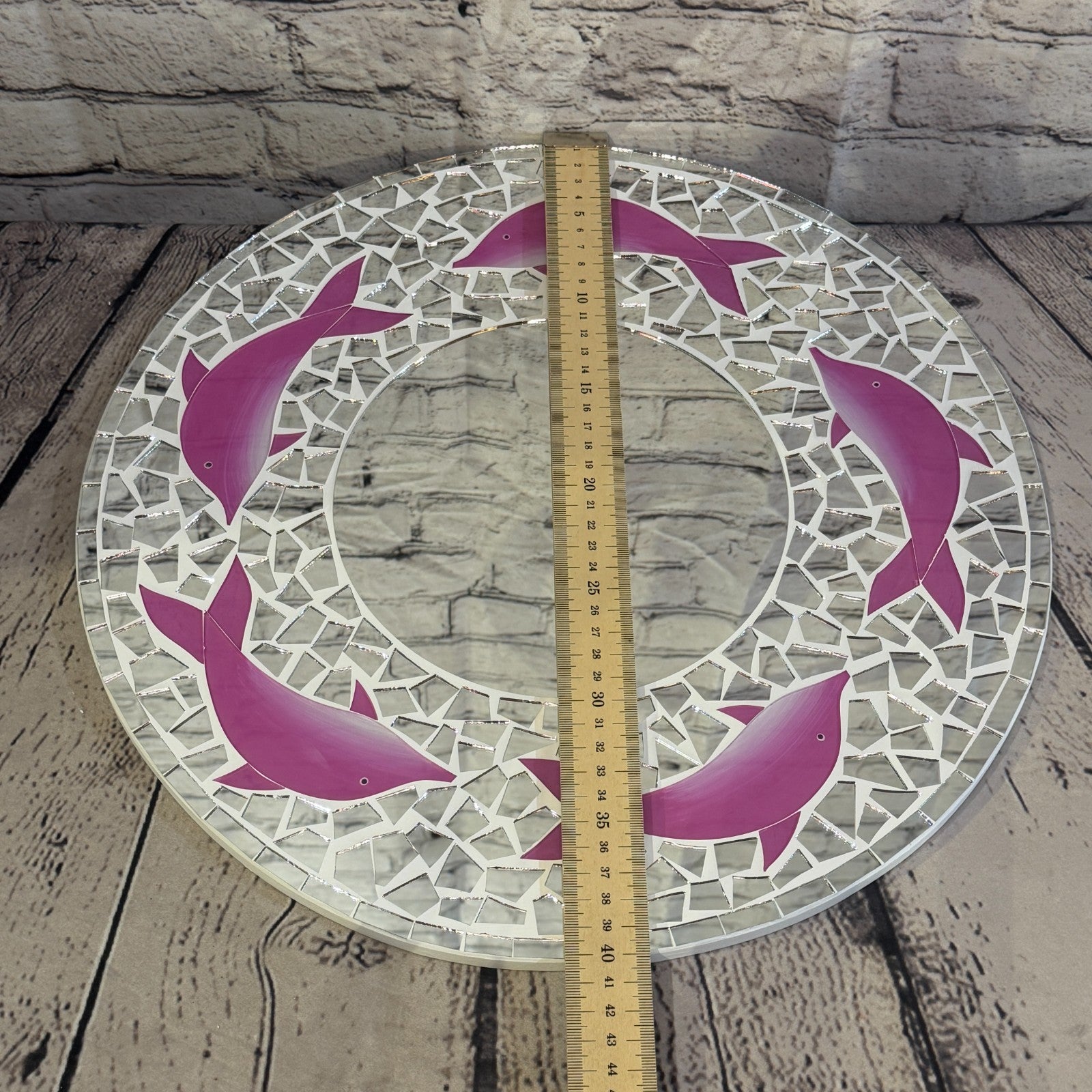 Pink Dolphin Mosaic Tile Wall Mirror 40cm x 40cm 16 Inches Handmade4
