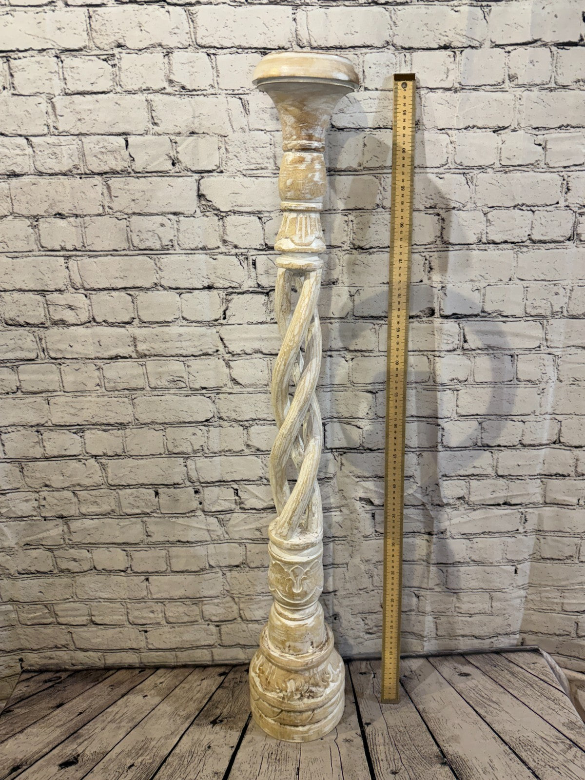 100cm x 18cm White Twist Wooden Vintage Style Candle Stand Shabby Pillar Holders3