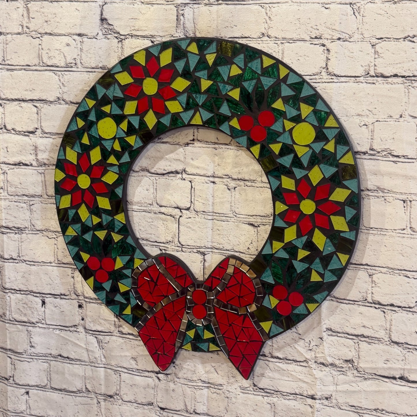 Holly Wreath Christmas Mosaic Tile Wall Mirror 55cm x 50cm 20Inches Handmade New2