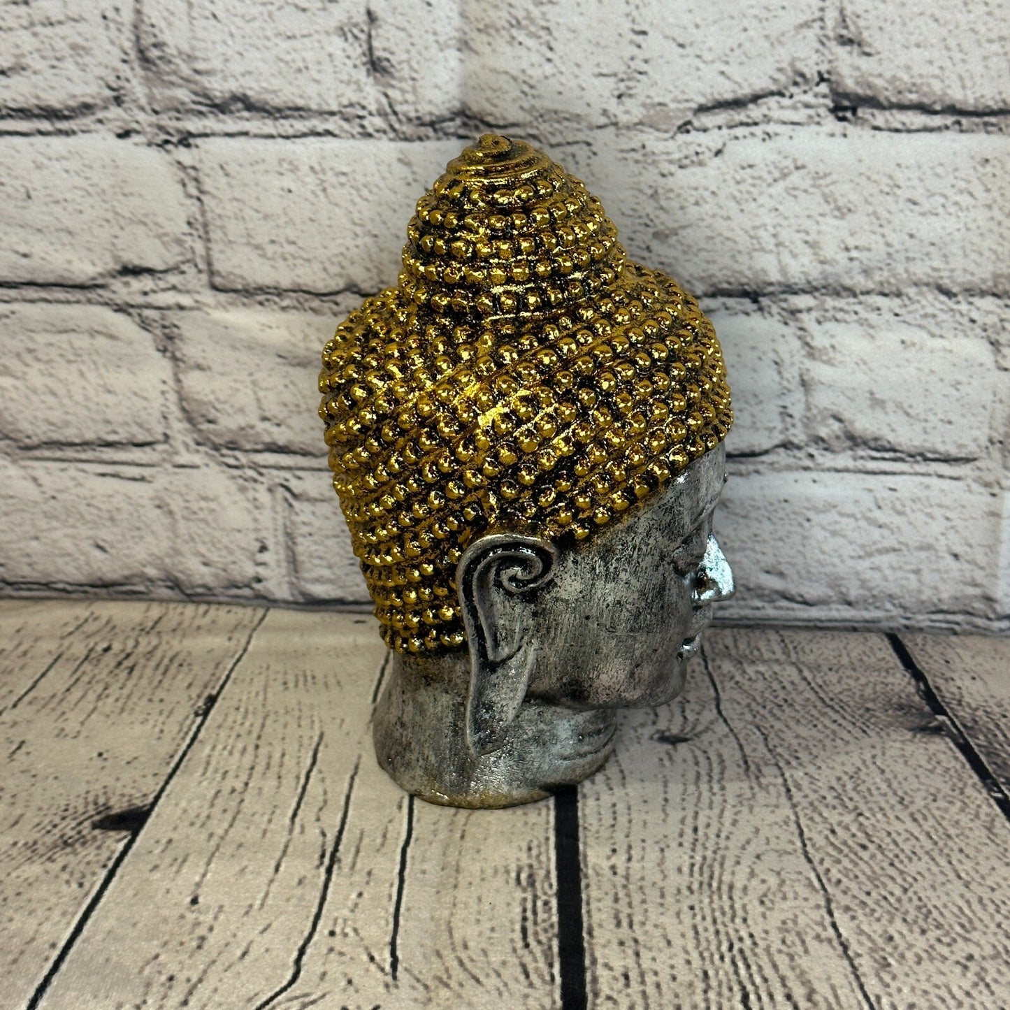 Silver Gold 15cm Small Thai Buddha Head Statue Resin Hindu3