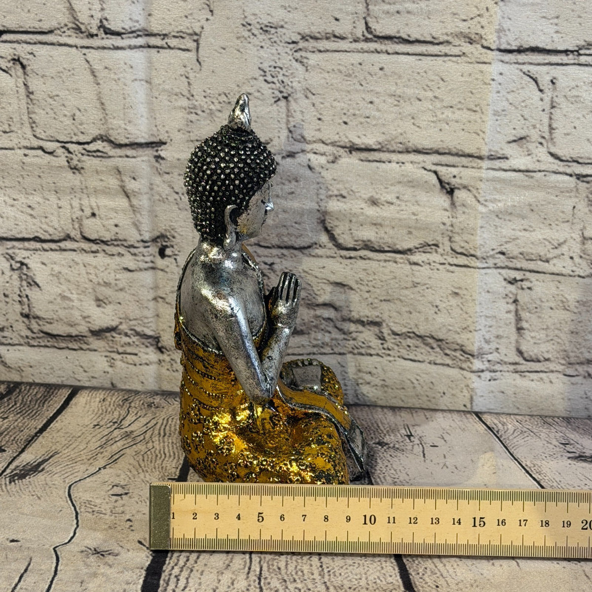 Gold & Silver 20cm x 15cm Small Thai Spike Buddha Sitting Statue Resin Hindu7