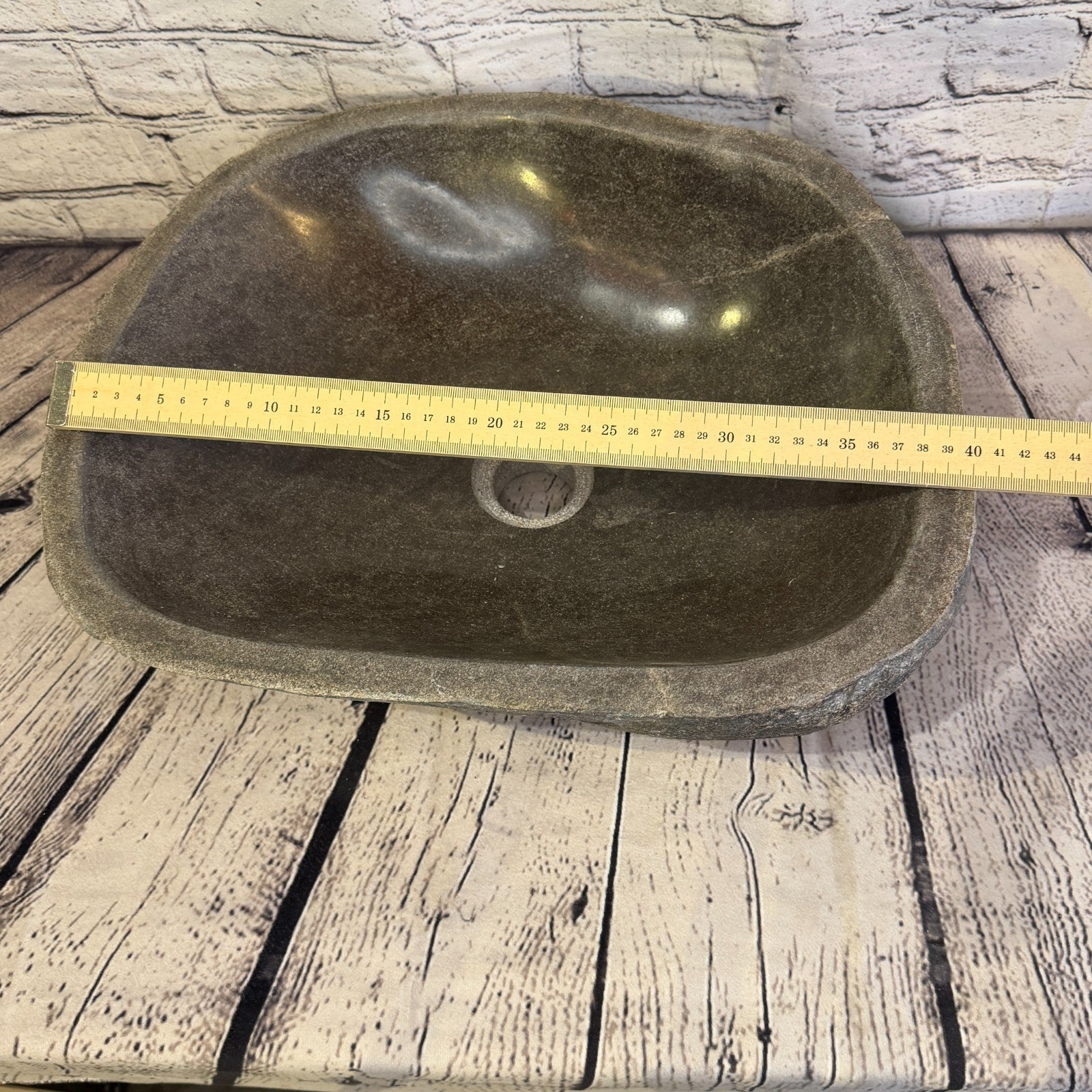 40cm x 34cm Wash Basin Bathroom Counter Top Washing River Stone Bowl Sink No 327