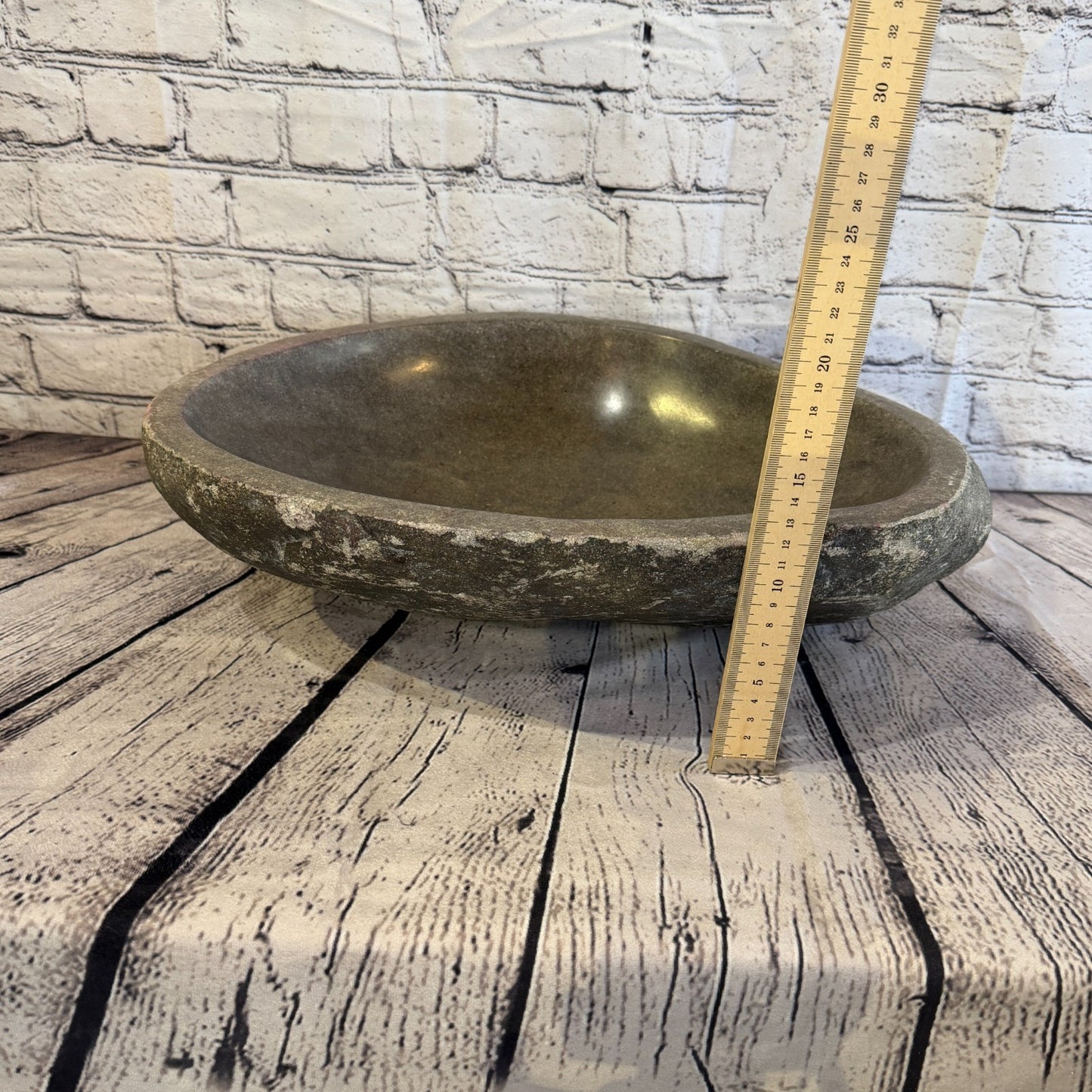 42cm x 36cm Wash Basin Bathroom Counter Top Washing River Stone Bowl Sink No 35