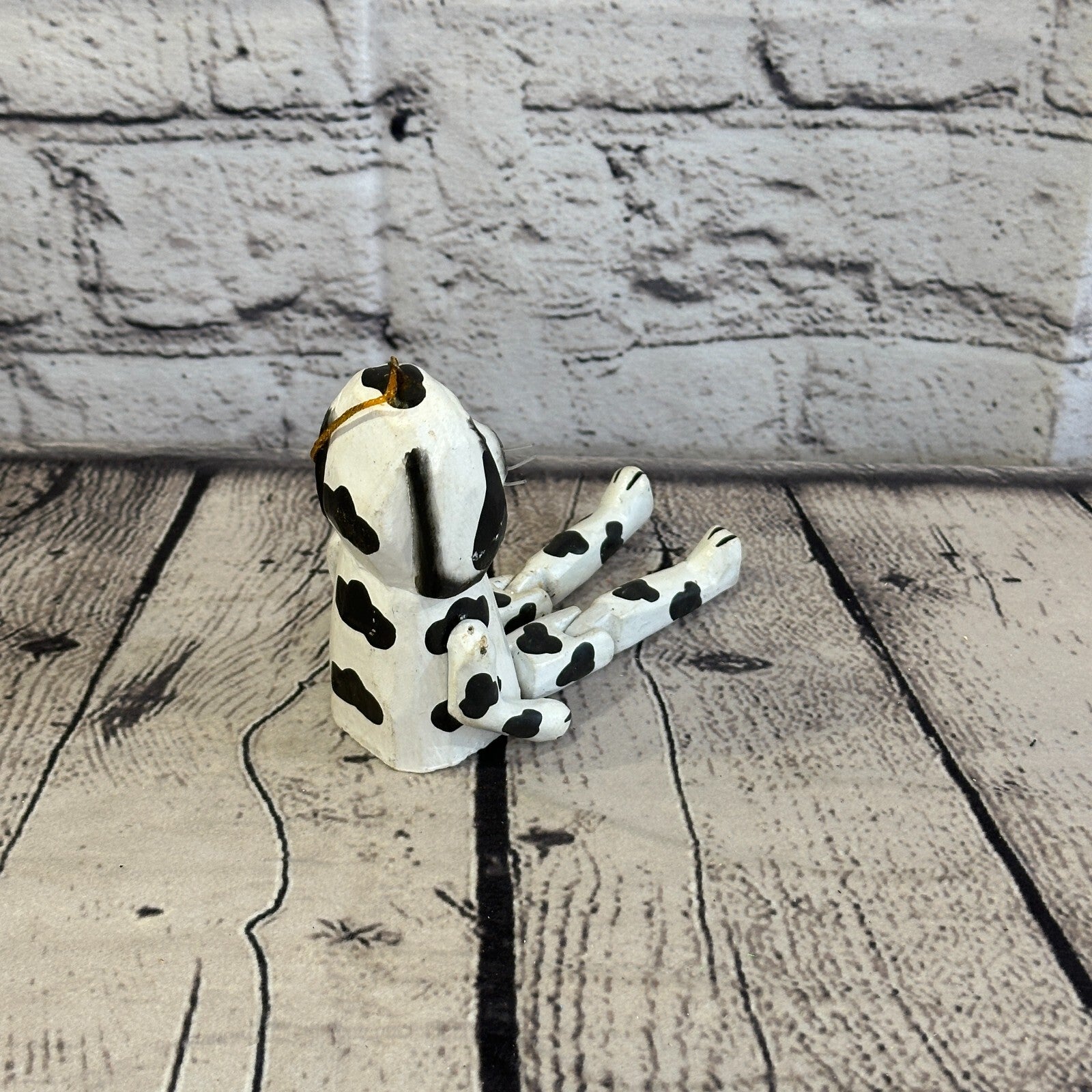10cm Spotty Dog Sitting Animal, Wooden Shelf Ornament Handmade and Fairtrade4