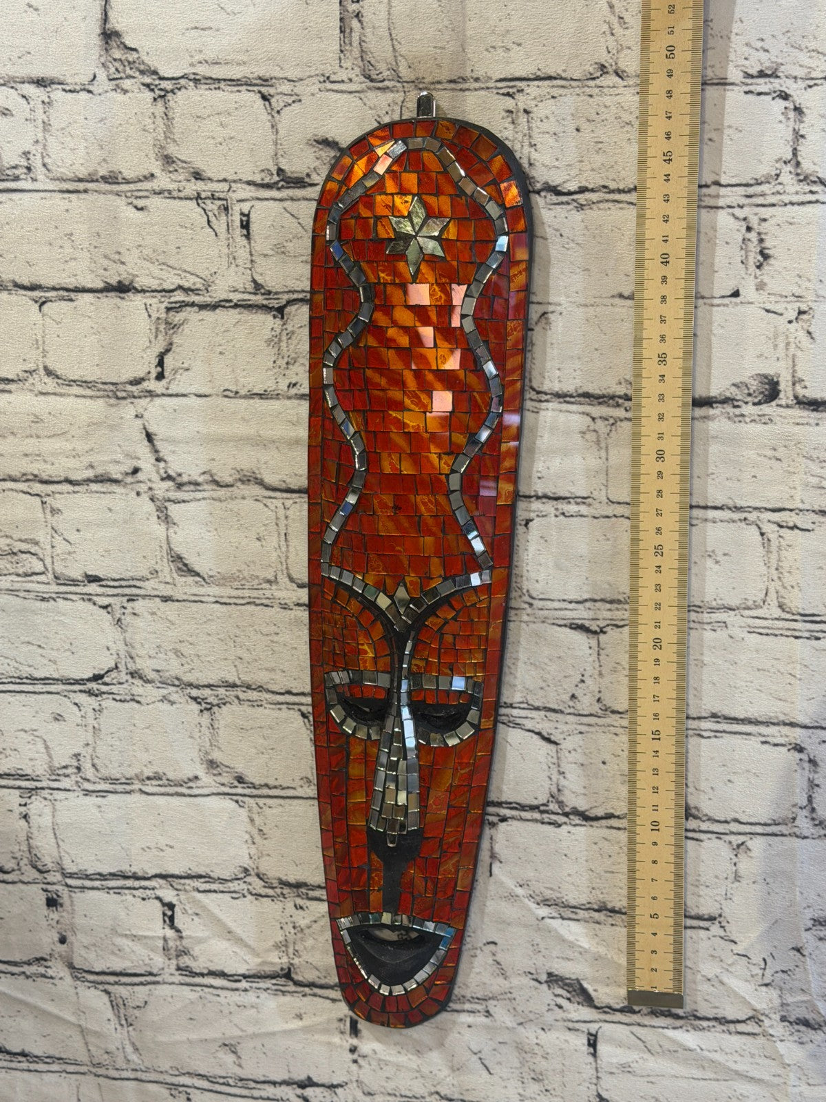 50cm Mask Orange Mosaic Wall Hanging Wooden Ornaments Wood Carving4