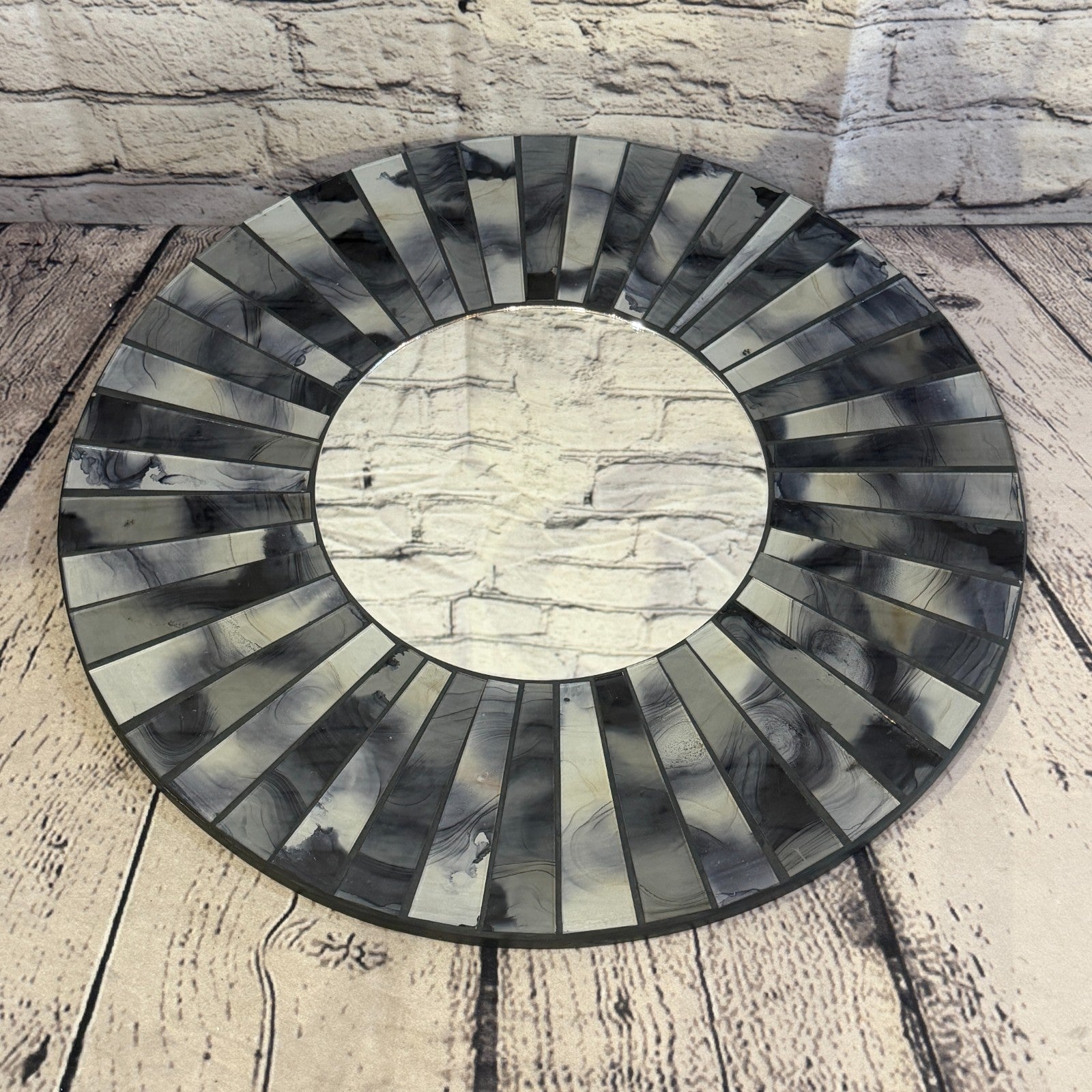 Grey Black Line Black Mosaic Tile Wall Mirror 40cm x 40cm 16 Inches Handmade2