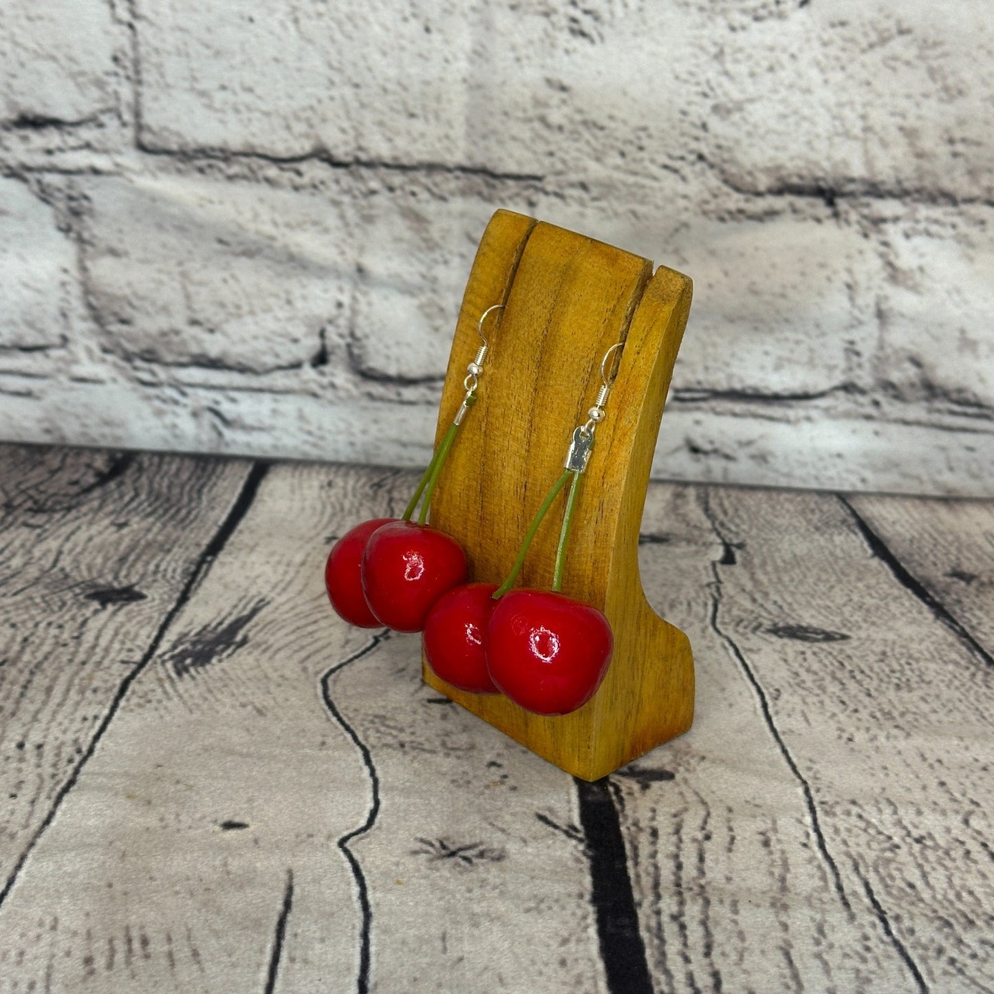 Cherry Plastic Novelty Party Dangle Drop Earrings Handmade UK Jewellery1