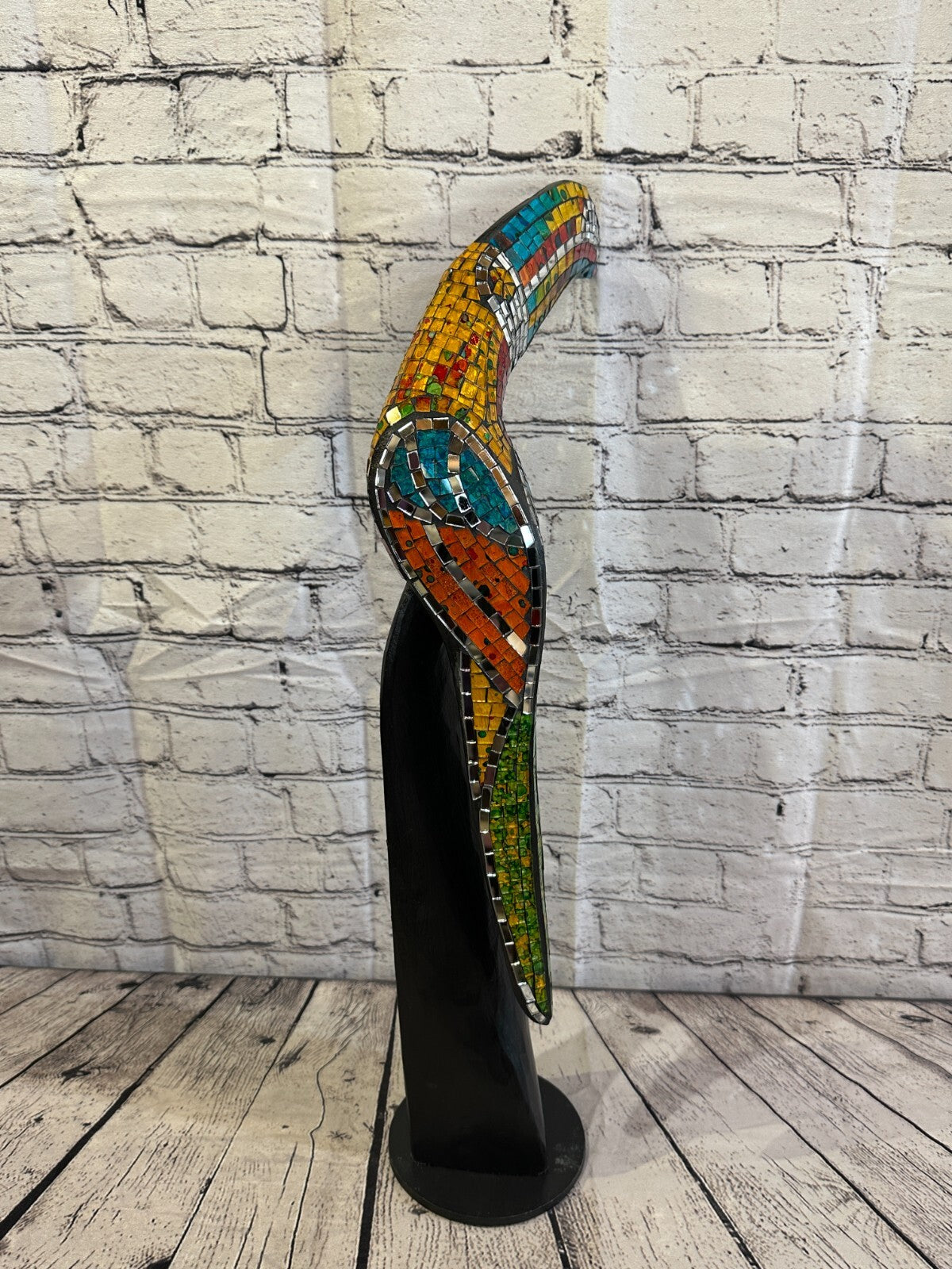 65cm Mosaic Toucan Bird Ornament Statue Fair Trade Handmade Carved Wood Design 44