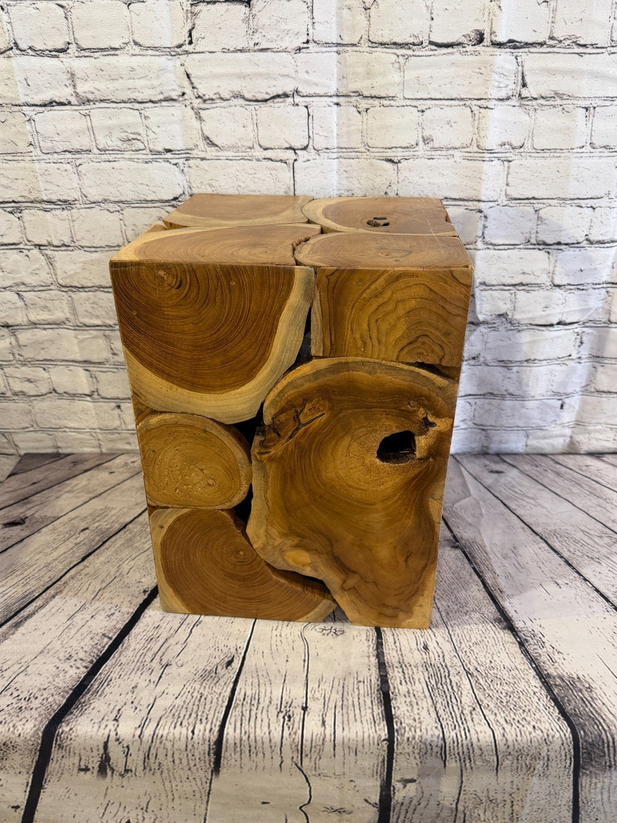 40cm x 30cm x 30cm Wooden Teak Wood Slice Cube Table Sculpture Root Ornament1