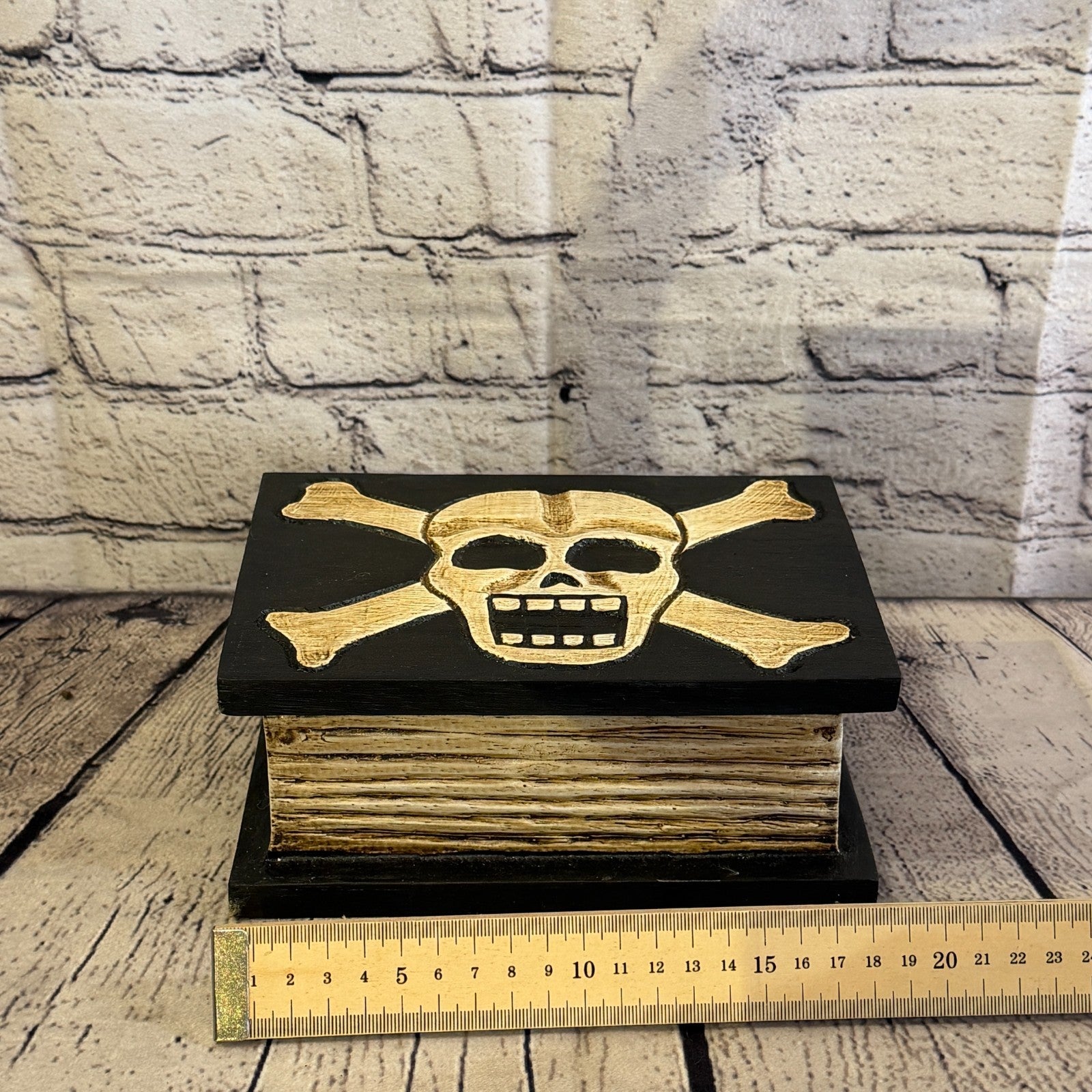 20cm x 12cm x 8cm Book Wood Gothic Skeleton Skull Coffin Jewellery Trinket Box6