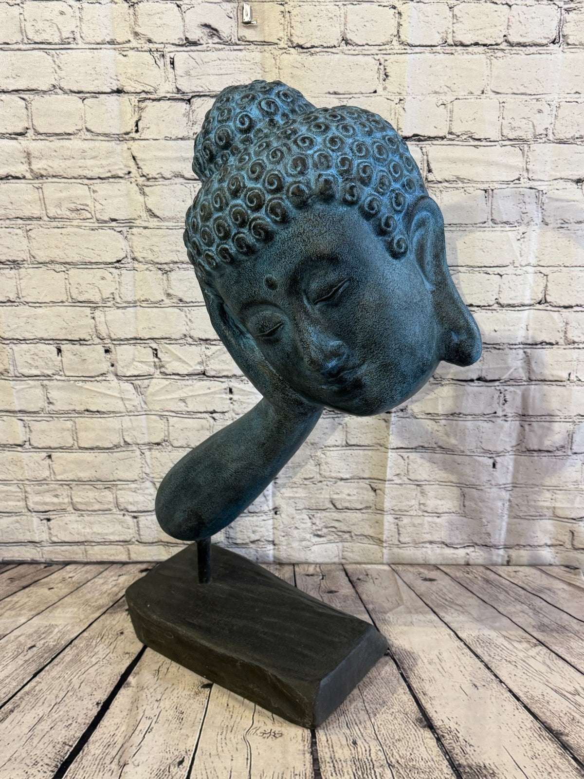 Blue 75cm x 35cm Thai Buddha Head In Hand On Base Statue Resin Hindu1