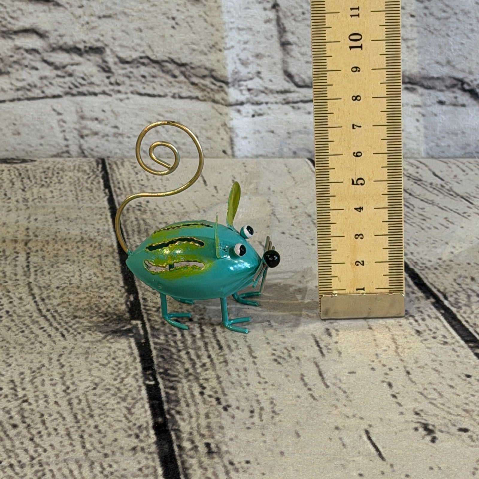7cm x 7cm Colourful Blue Yellow Mouse Rat Metal Tin Standing Ornament Statue5