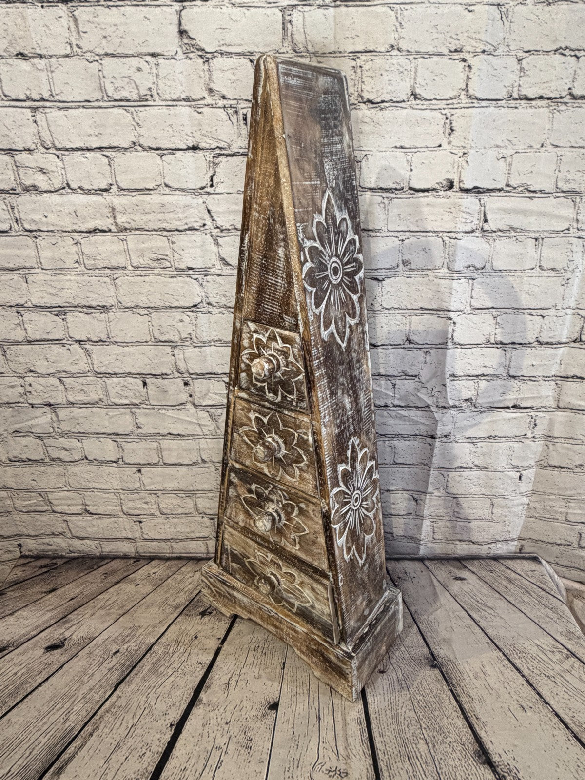 80cm x 30cm Brown 3 Draw Pyramid Wooden Side Cabinet Living Storage Furniture0