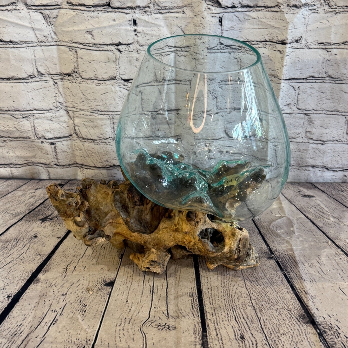 35cm Tall Clear Colour Melted Glass Wood Decorative Vase Glass Sculpture Crafted2