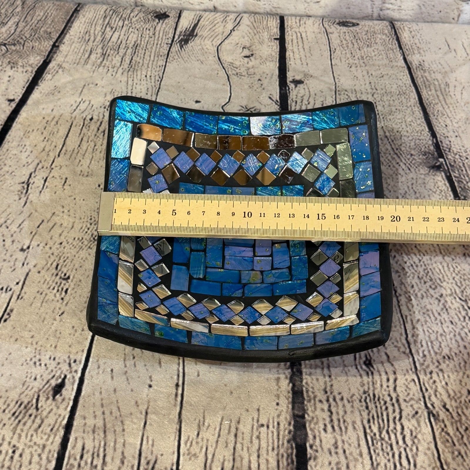 20cm Light Blue Square Mirror Mosaic Handmade Ceramic Glass Tile Bowl Fruit1