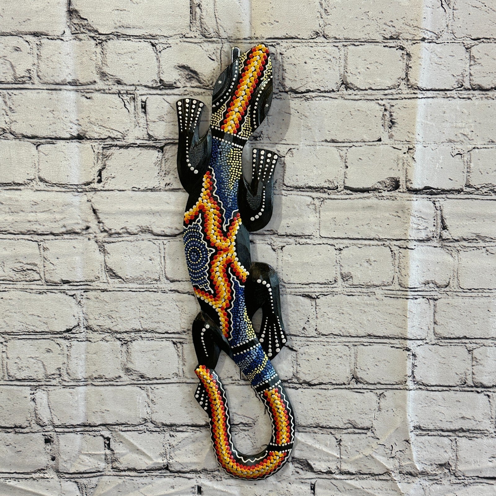 50cm Gecko Carved Wooden Dot Painted Ethnic Tribal Tiki Wall Art Handmade No 42