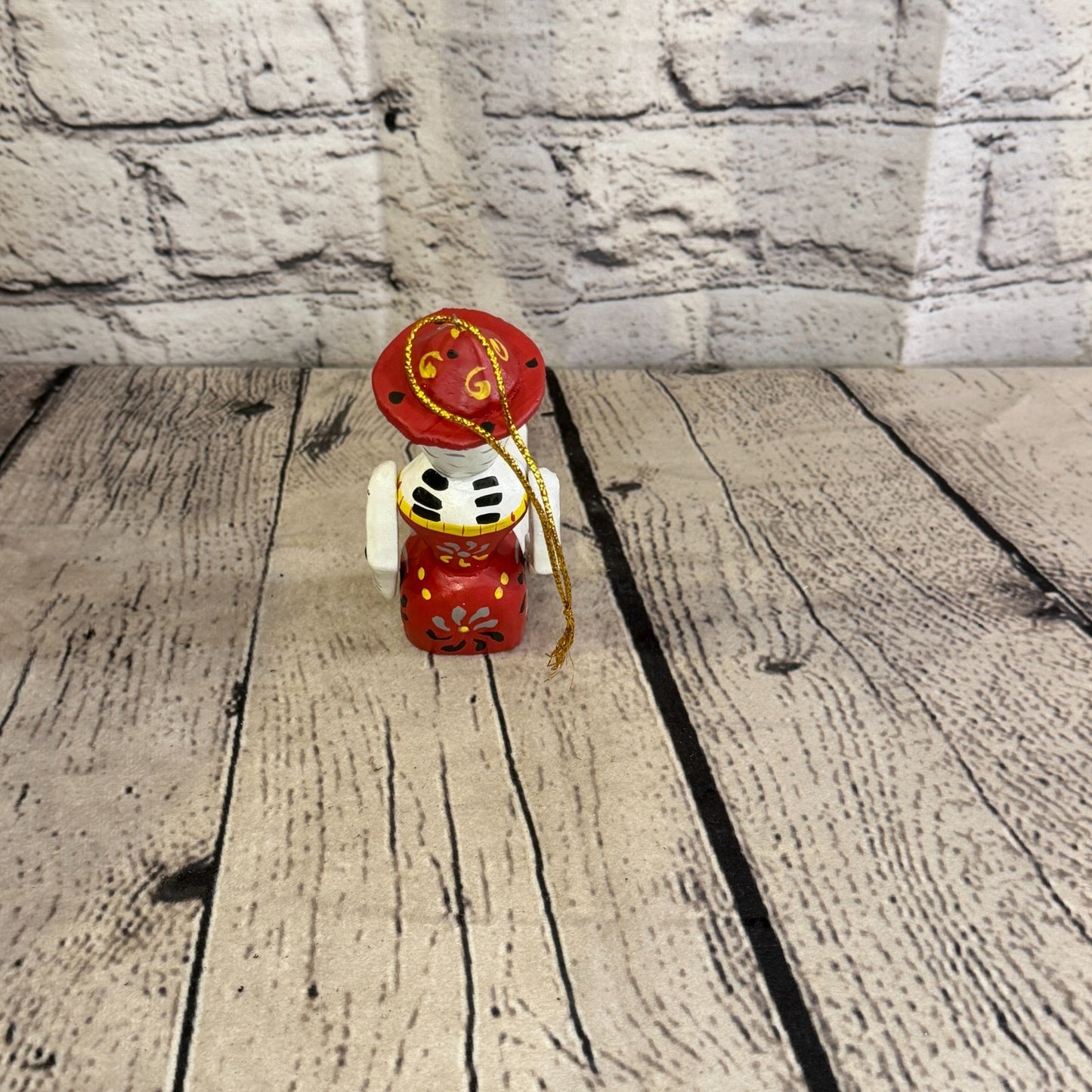 10cm Red Day Of The Dead Lady Sitting Animal, Wooden Shelf Ornament Fairtrade4