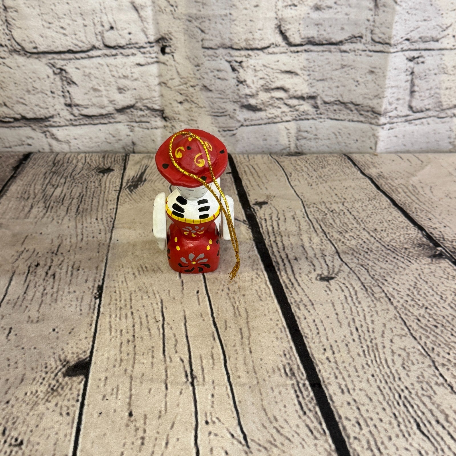 10cm Red Day Of The Dead Lady Sitting Animal, Wooden Shelf Ornament Fairtrade4