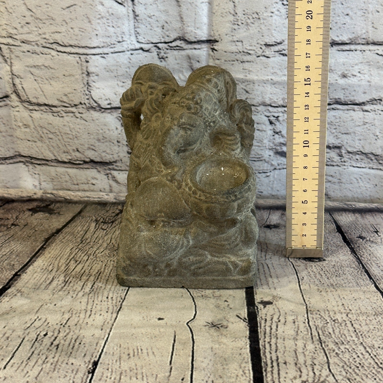 Ganasha Candle Stone Garden 18cm Ornament Outdoor Indoor Statue Hindu7