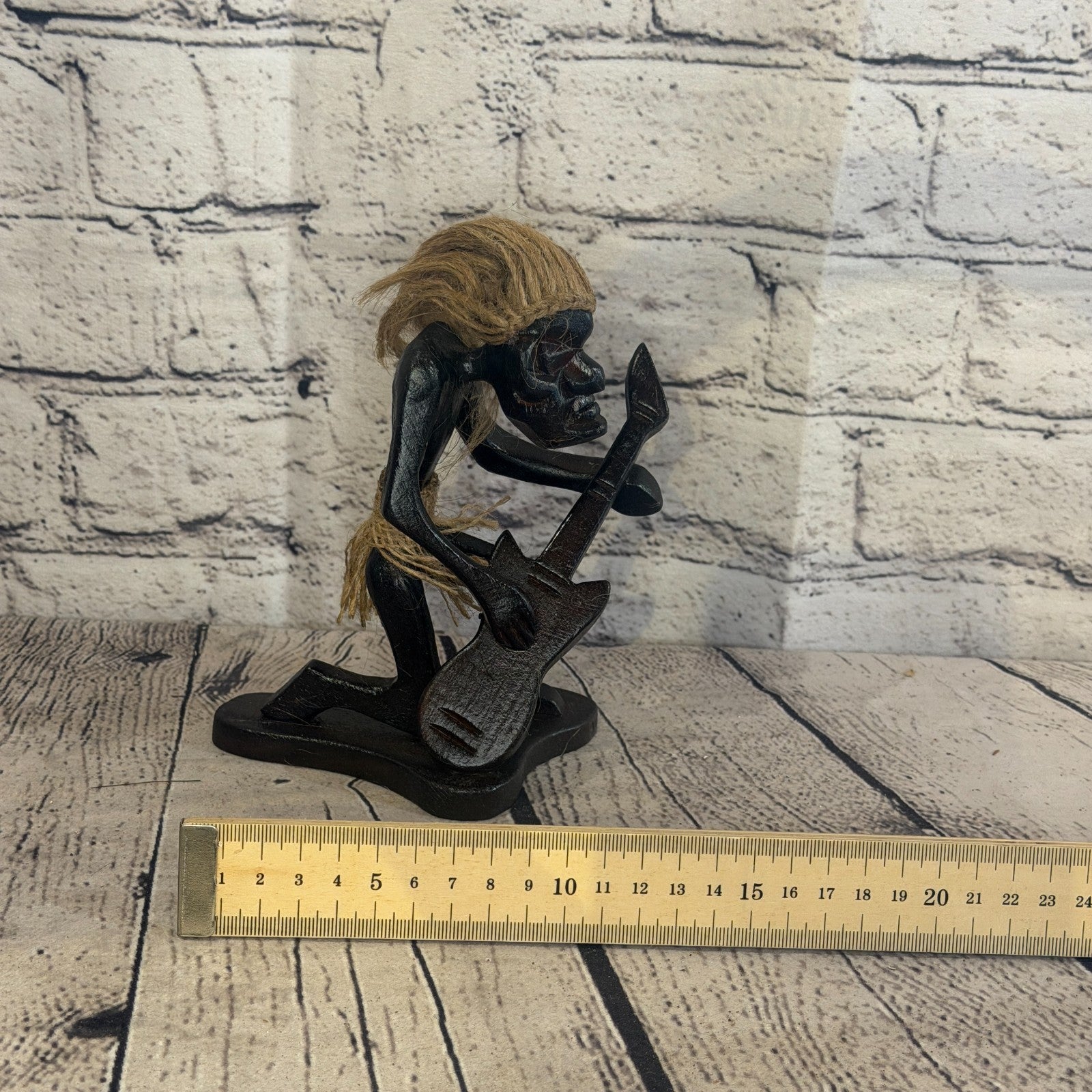 15cm Kneeling Guitar African Tribal Warrior Man Figure Statue Wood Hand Carved6
