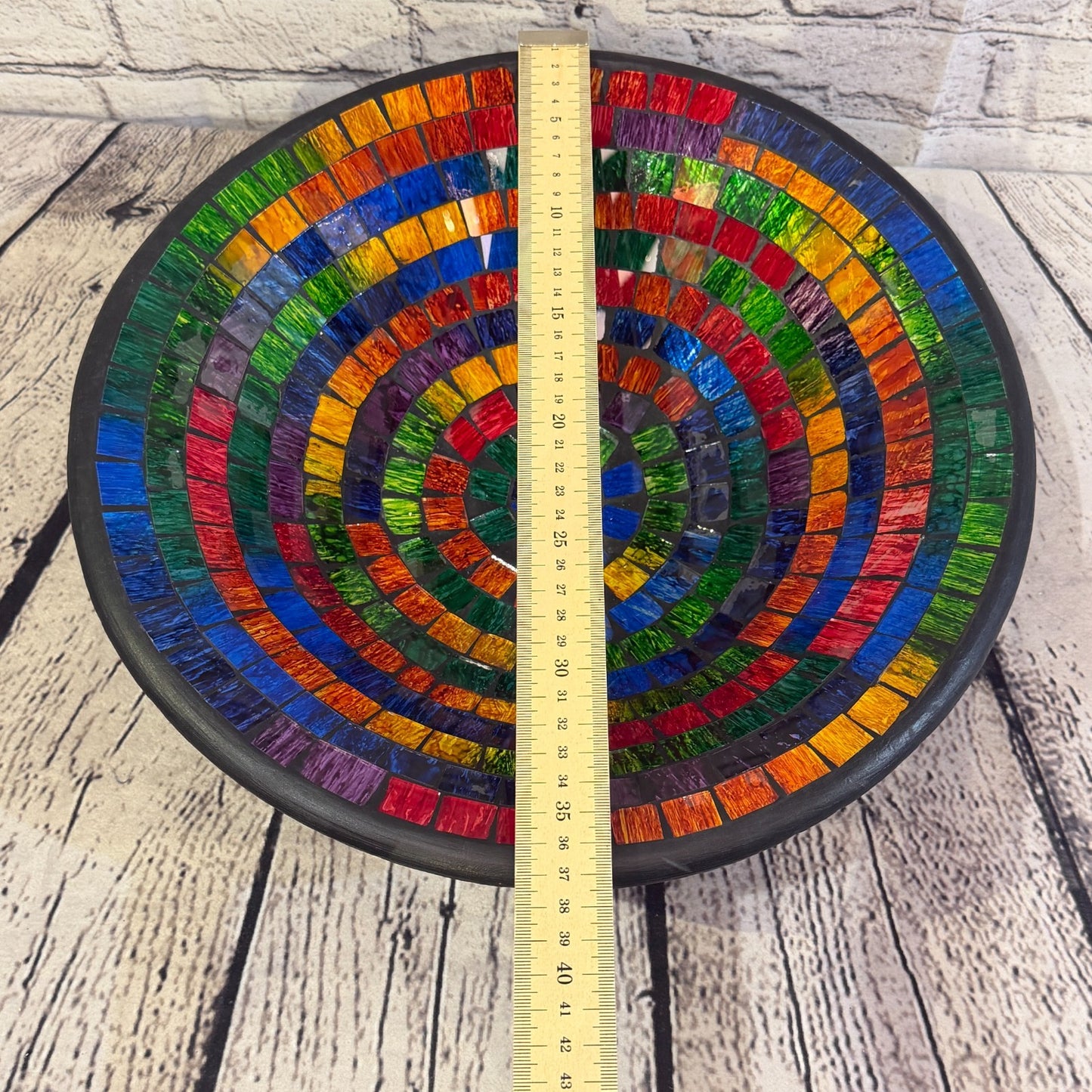 35cm Rainbow Swirl Round Mosaic Handmade Ceramic Glass Tile Bowl Fruit2