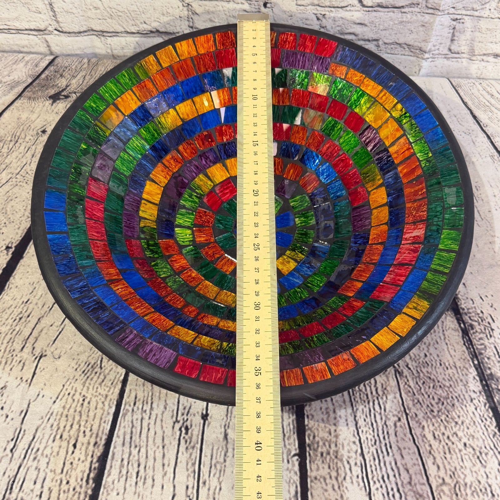 35cm Rainbow Swirl Round Mosaic Handmade Ceramic Glass Tile Bowl Fruit2