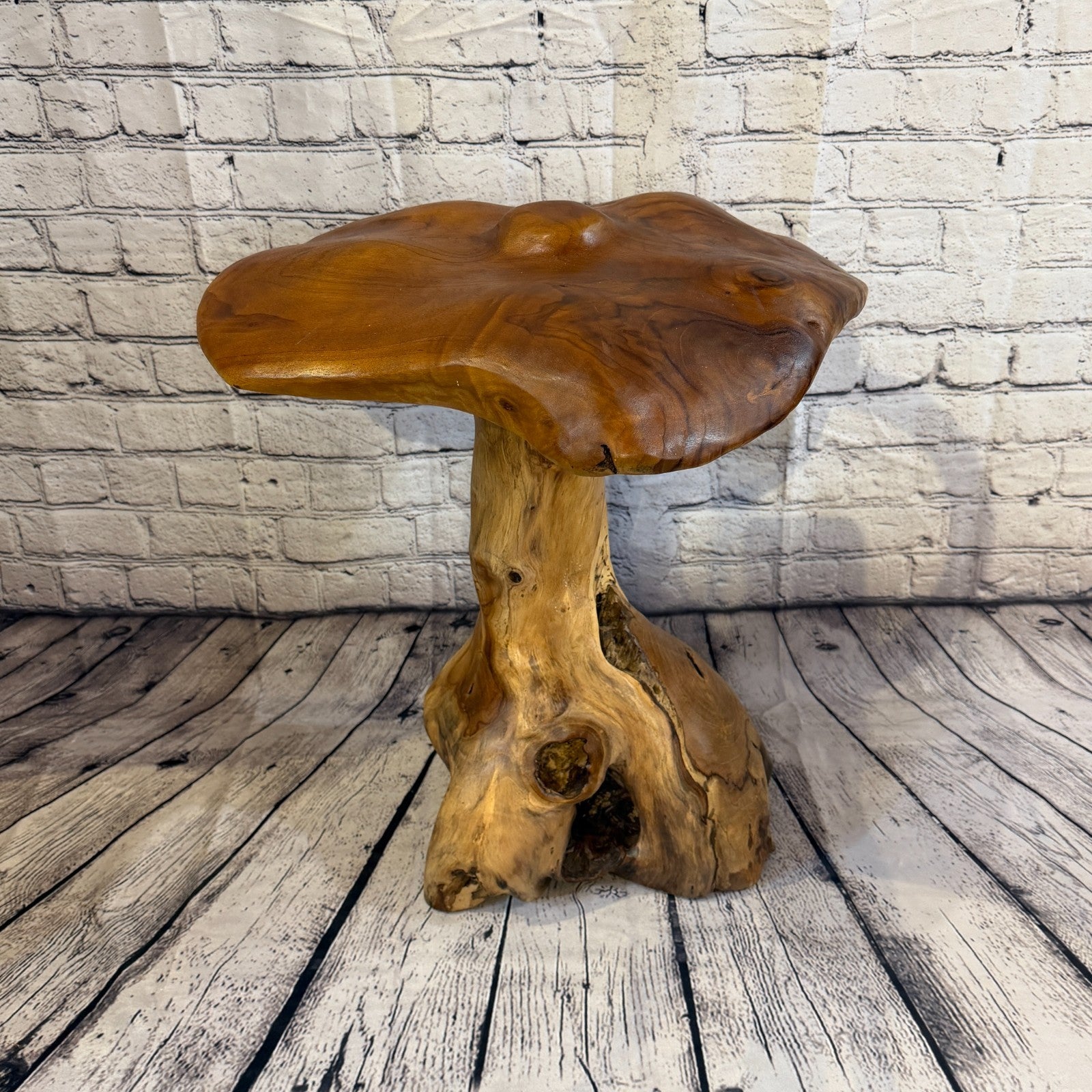 50cm x 40cm Dome Wooden Mushroom Toadstool Sculpture Garden Teak Root Ornament0
